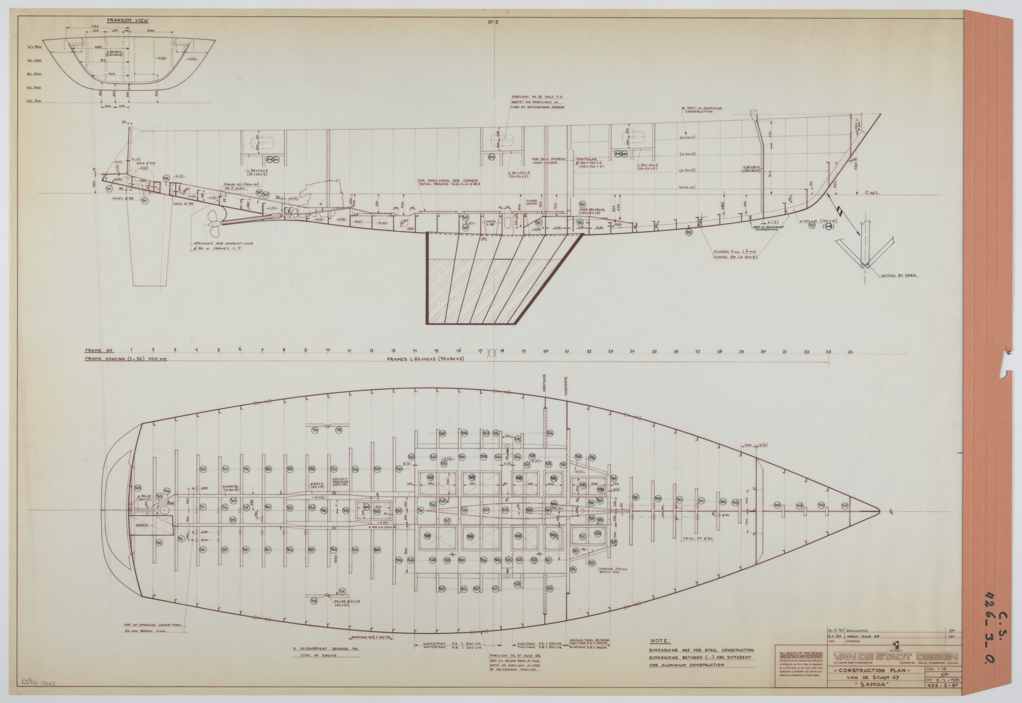 2015.4823; Constructieplan Van de Stadt 47'- Samoa; technische tekening
