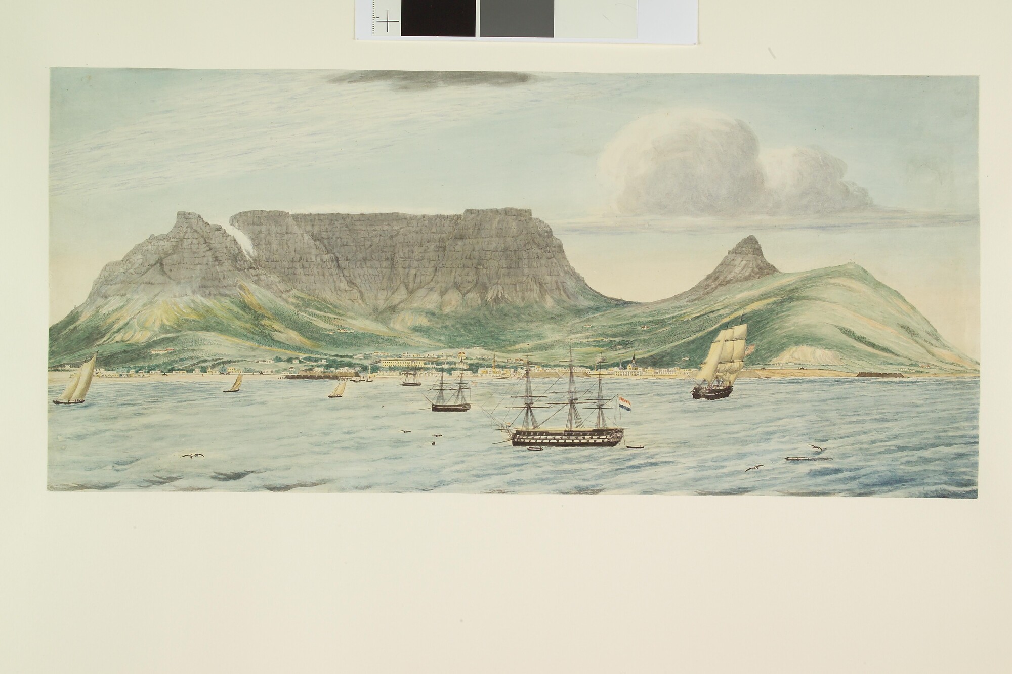 S.1277(01)19a; Het linieschip Zr.Ms. Prins Frederik ter rede van Kaapstad; tekening