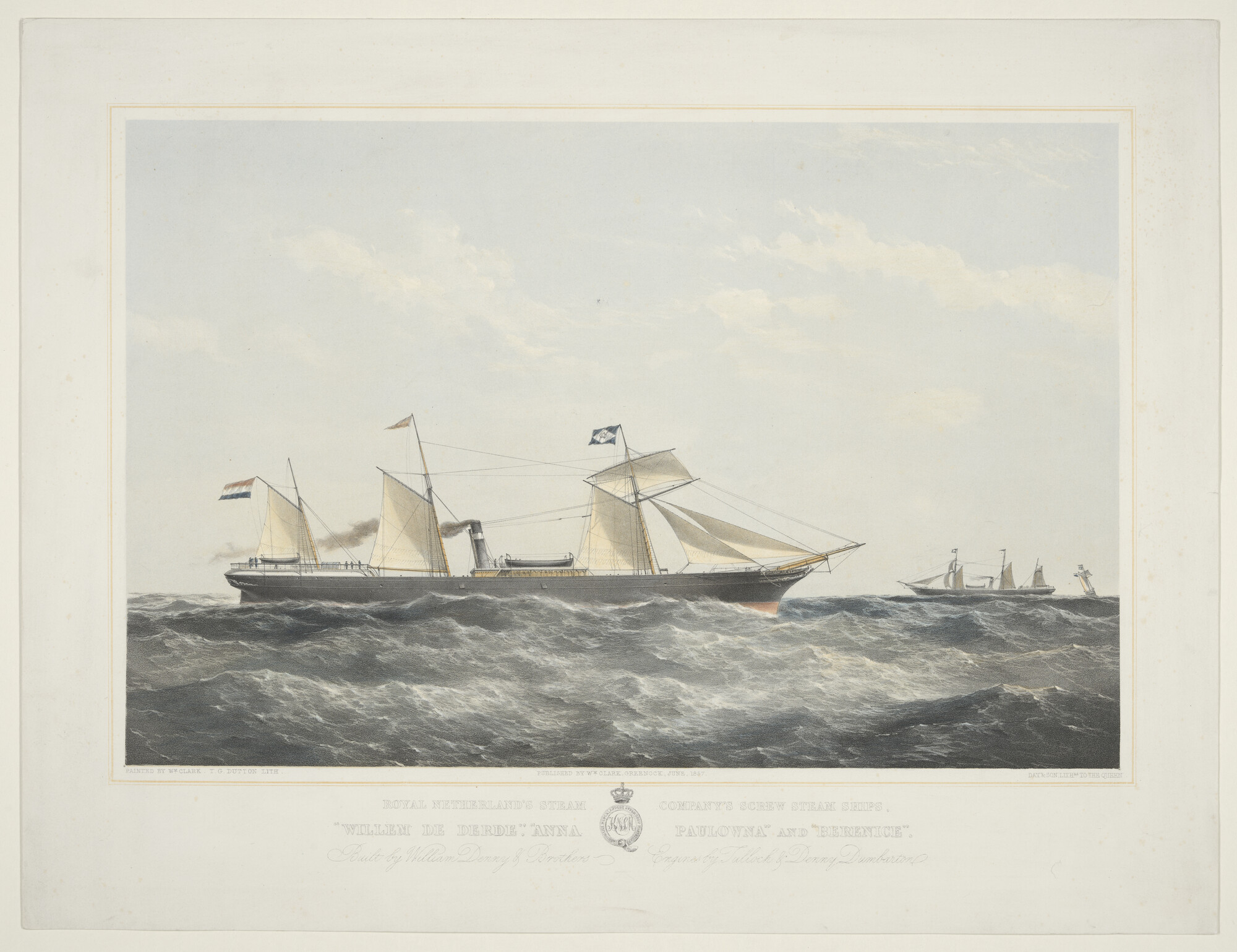 2004.0256; De stoomschepen 'Willem de Derde', 'Anna Paulowna' en 'Berenice'; prent