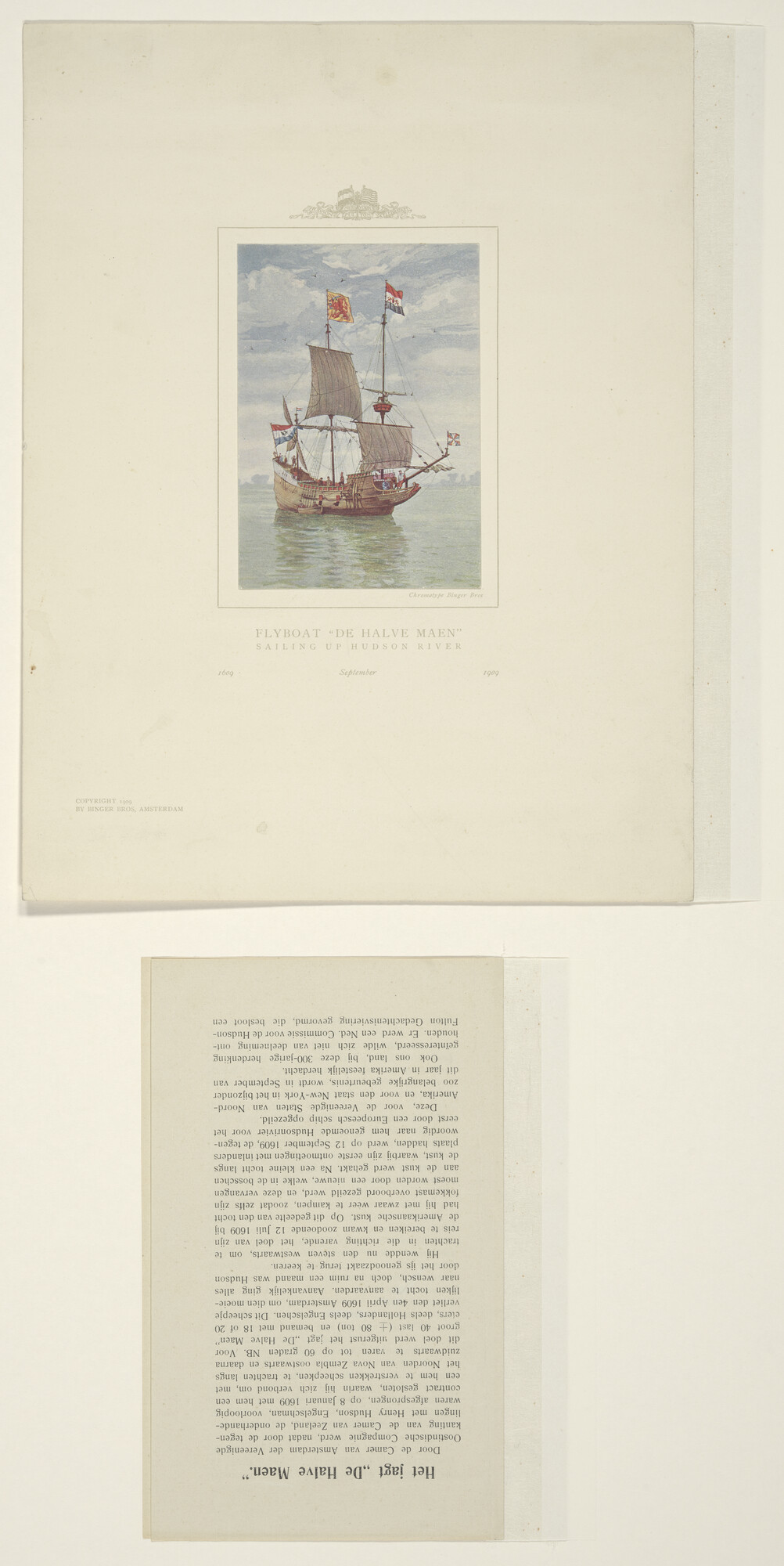 A.0356(44)1; De 'Halve Maen' op de rivier de Hudson; prent