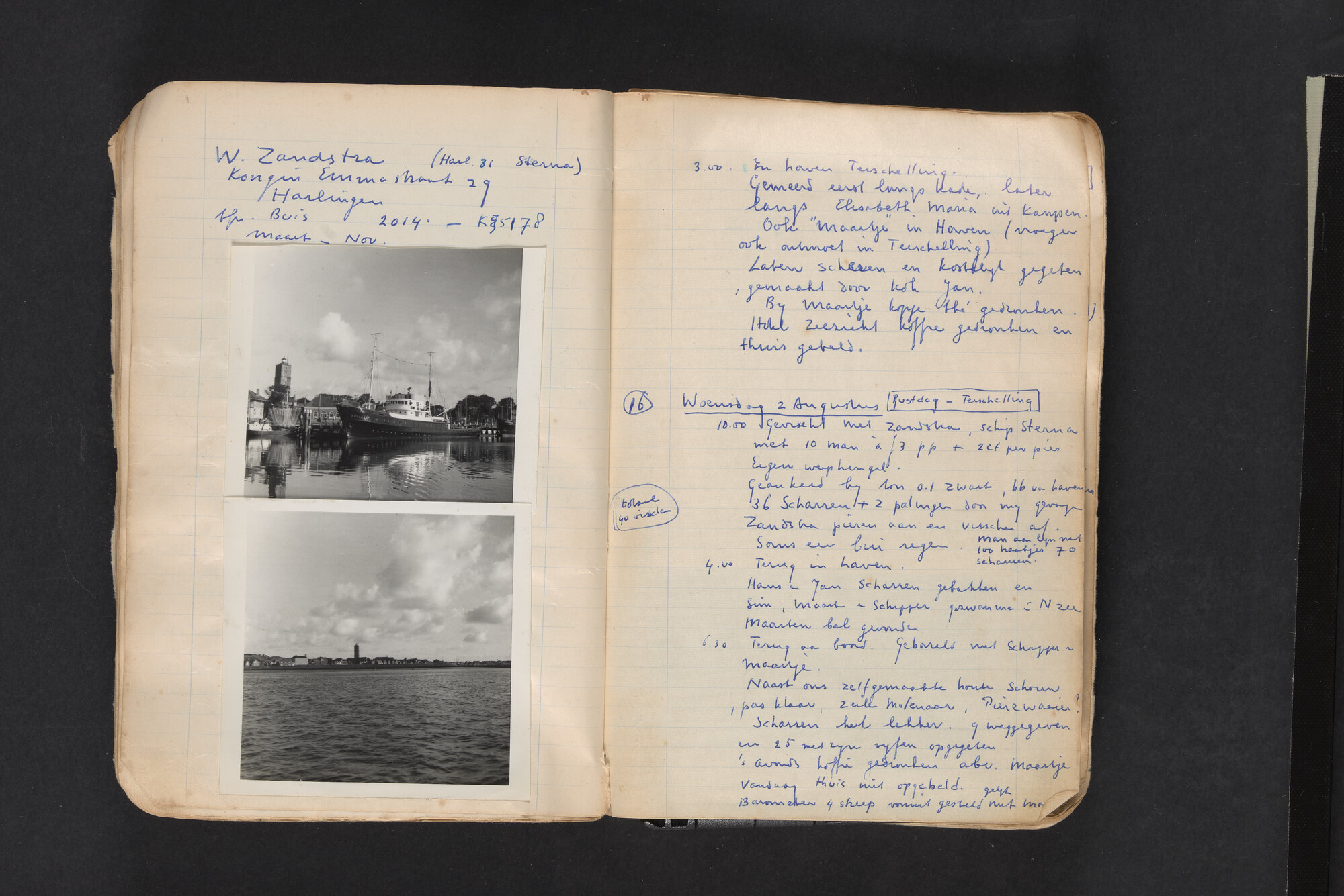 2017.0794; Logboek c.q. fotoalbum van reizen met zeeschouw Grutto in Nederland, 1961-1962; logboek