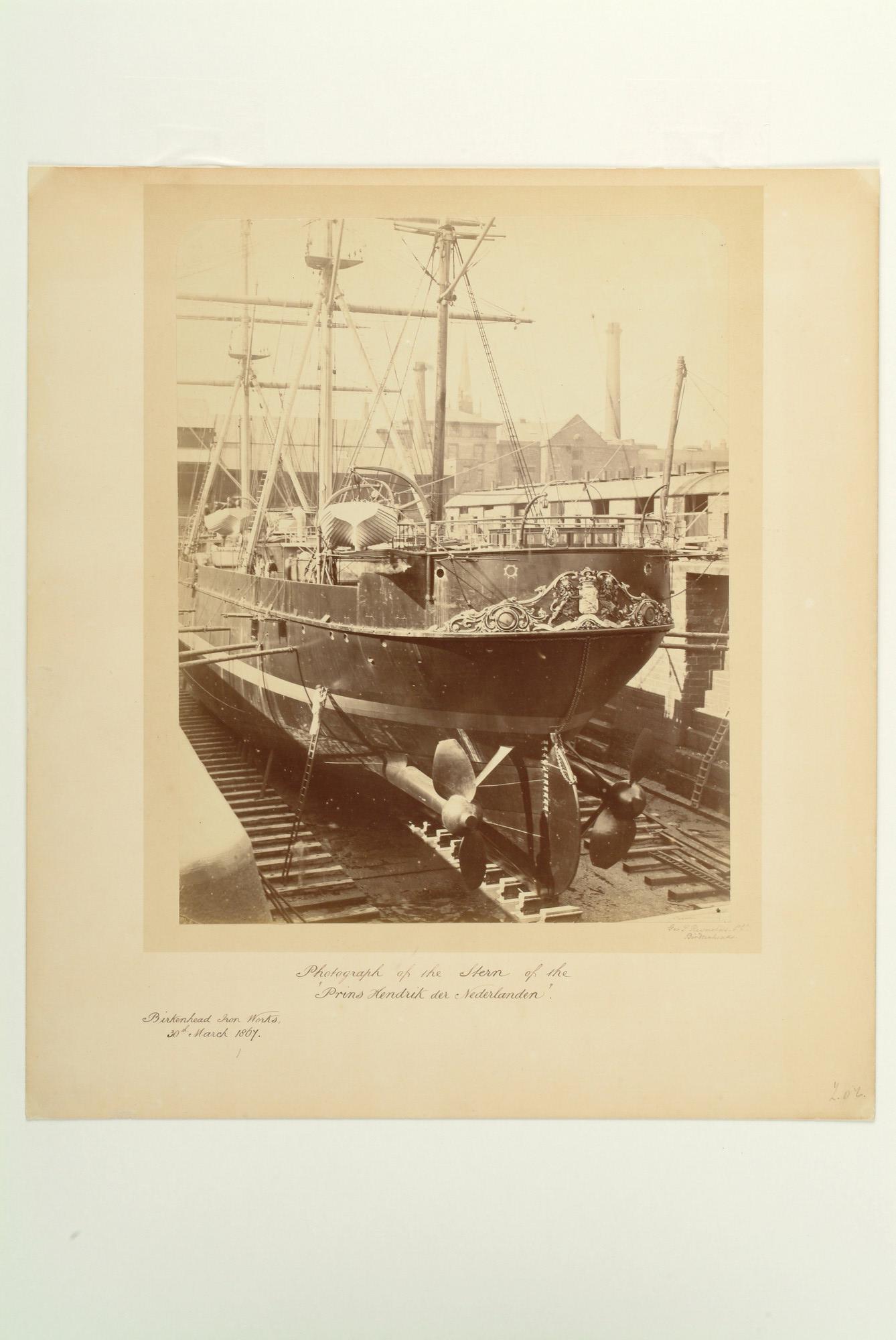 S.1857(a); Het ramtorenschip Zr.Ms. Prins Hendrik der Nederlanden in aanbouw bij Birkenhead Iron Works; foto