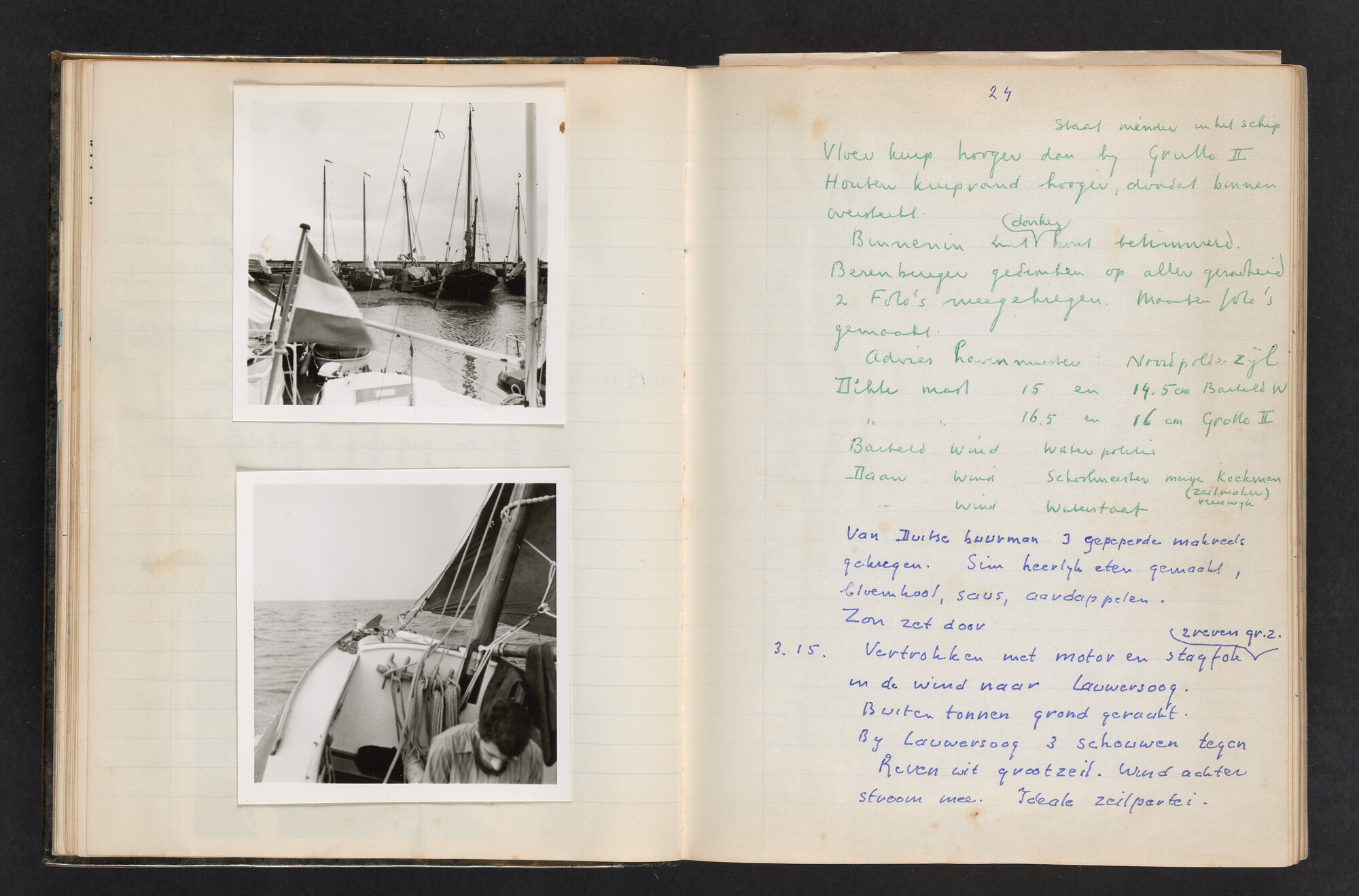 2017.0802; Logboek c.q. fotoalbum van reizen met zeeschouw Grutto (II) in Nederland, Duitsland en Denemarken, 1973-1974; logboek