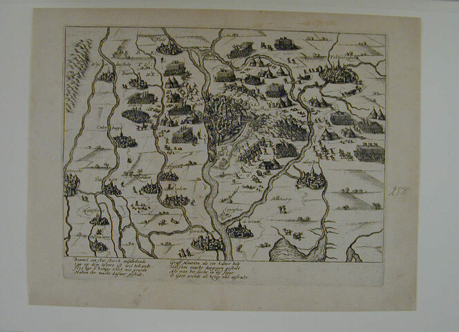A.0145(027)328; Kaart van het gebied tussen Zaltbommel en Den Bosch, tijdens het beleg door de Spanjaarden, 1599; prent