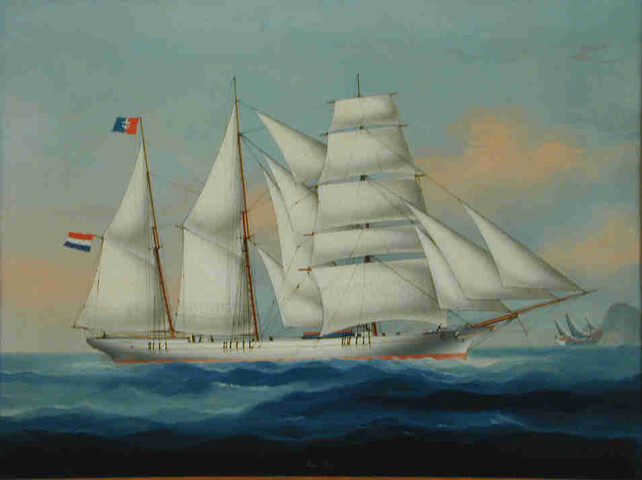 A.2263; De driemastschoener Trio van rederij Craandijk & Dercksen; schilderij