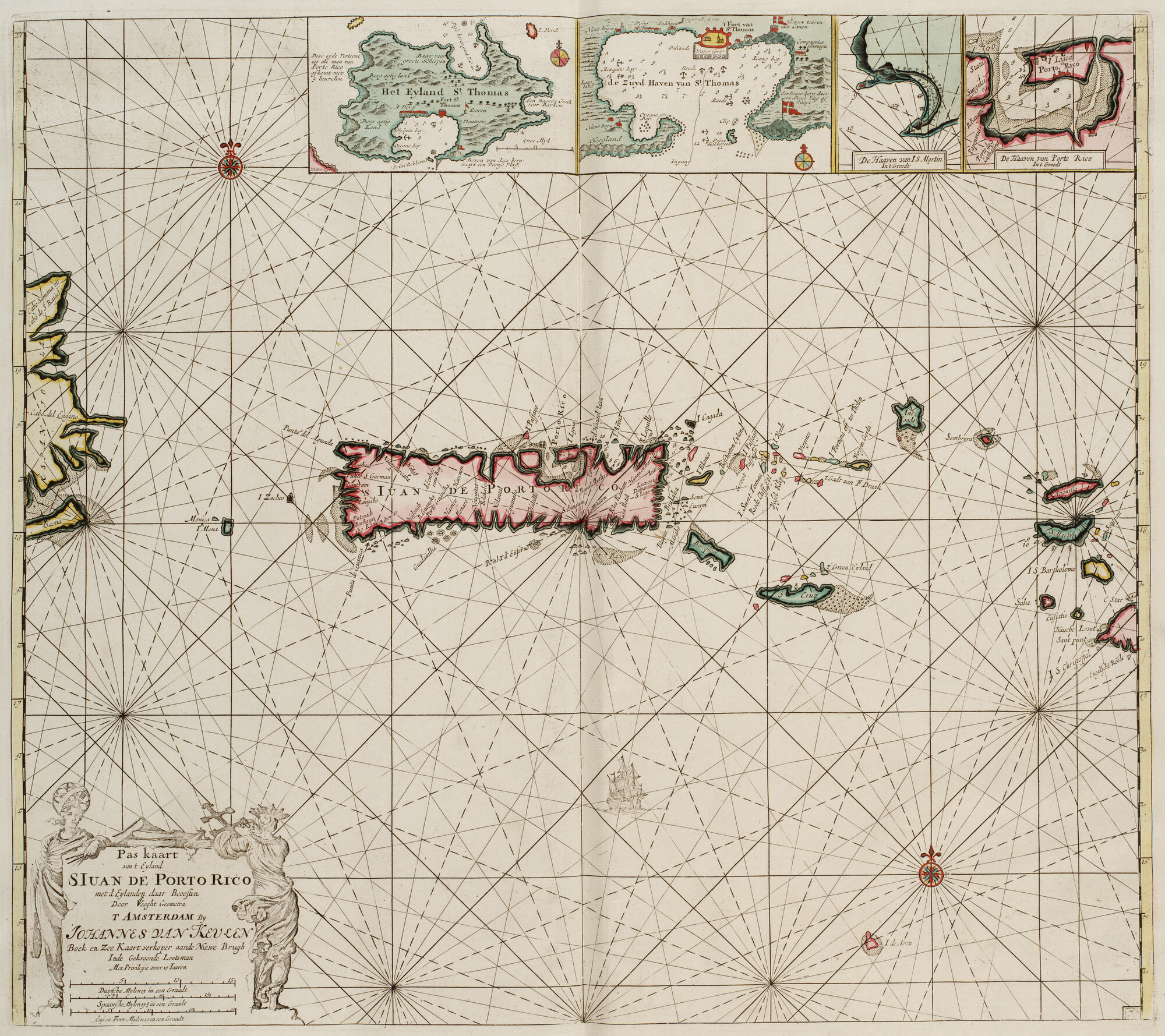 B.0032(109)4 [kaart 029]; Zeekaart van Puerto Rico, met inzetkaarten van St; zeekaart