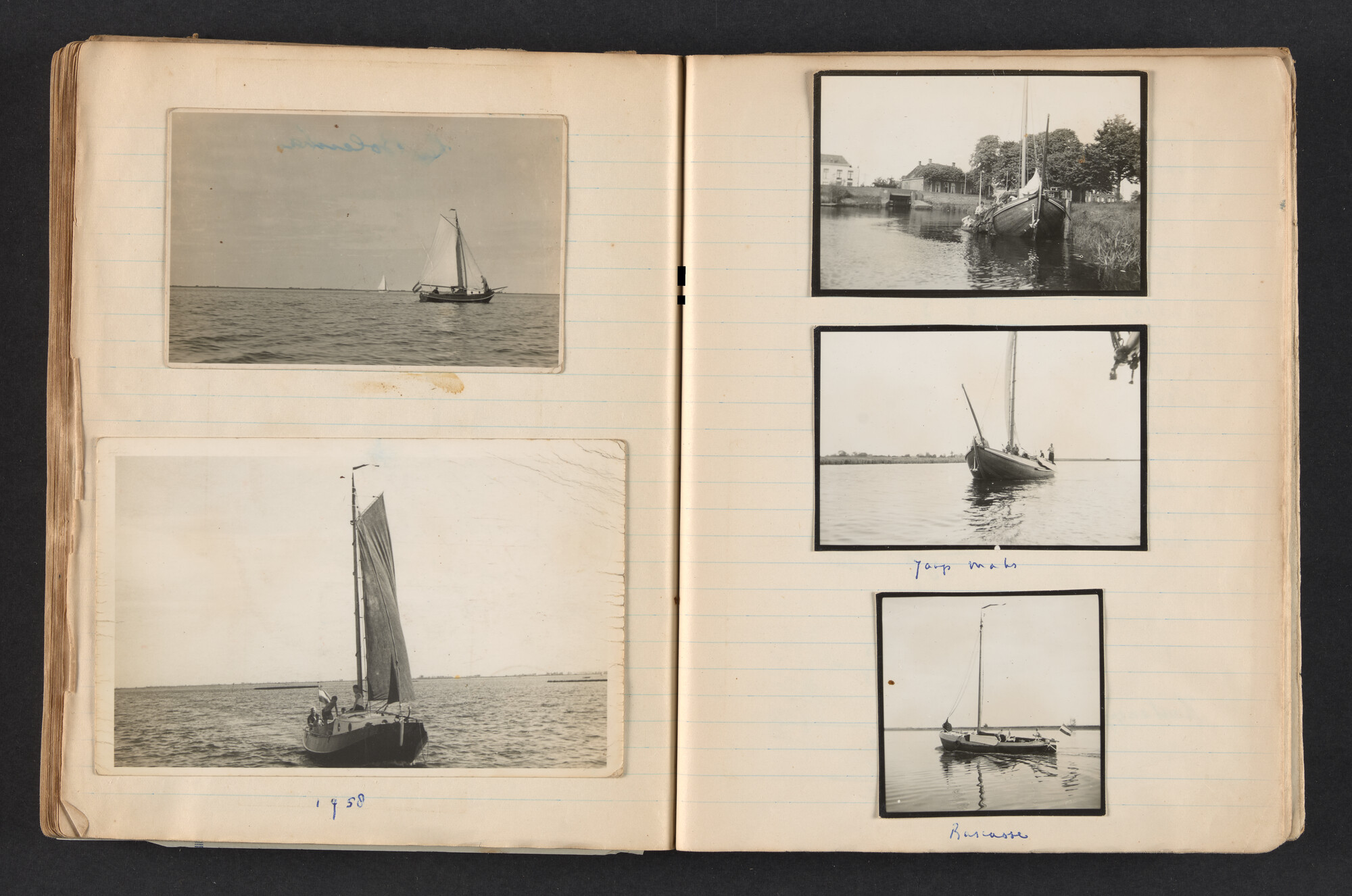 2017.0792; Logboek c.q. fotoalbum van reizen met zeeschouw Grutto in Nederland, 1955-1957; logboek