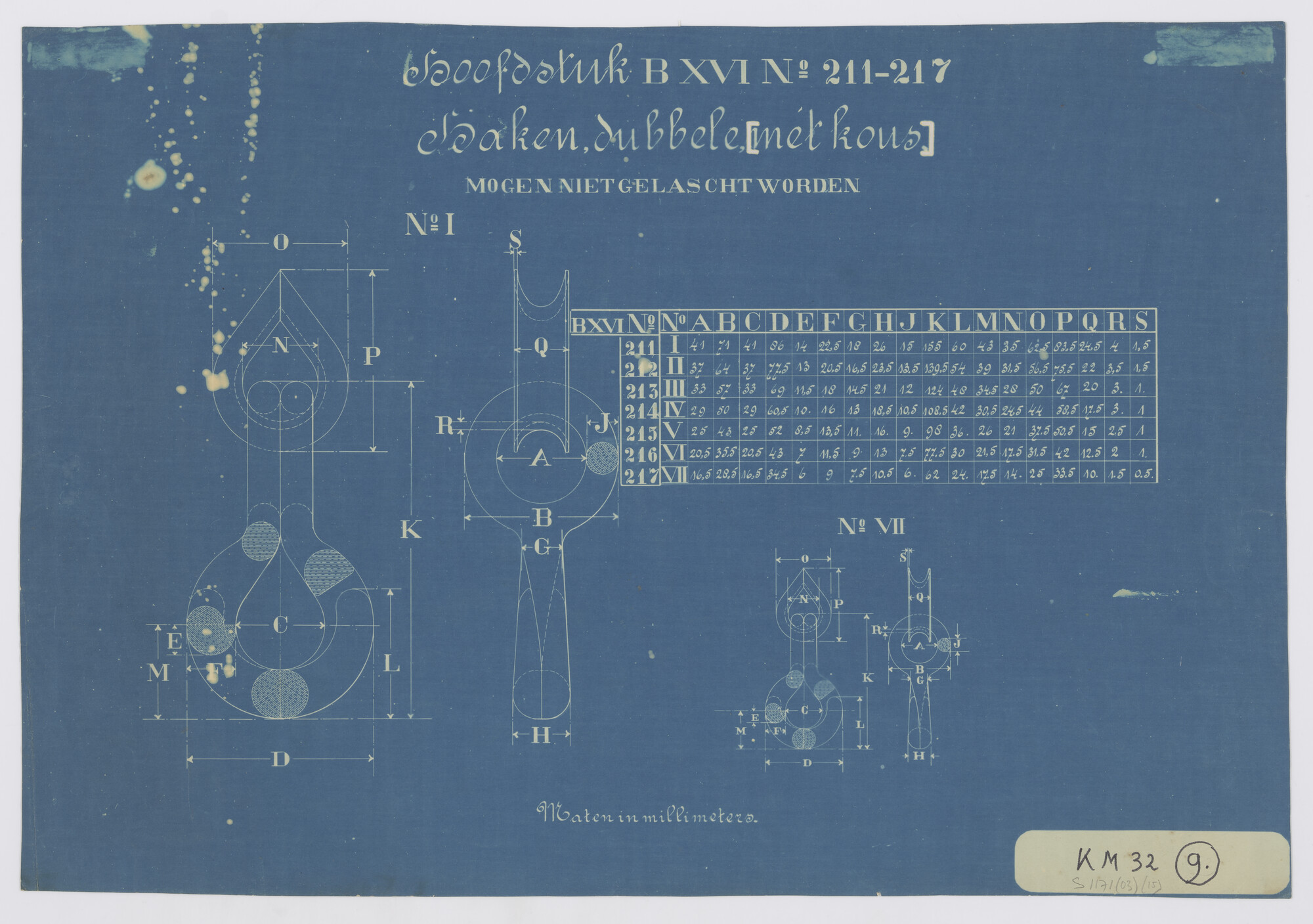 S.1171(03)15; Dubbele haken met kous; technische tekening