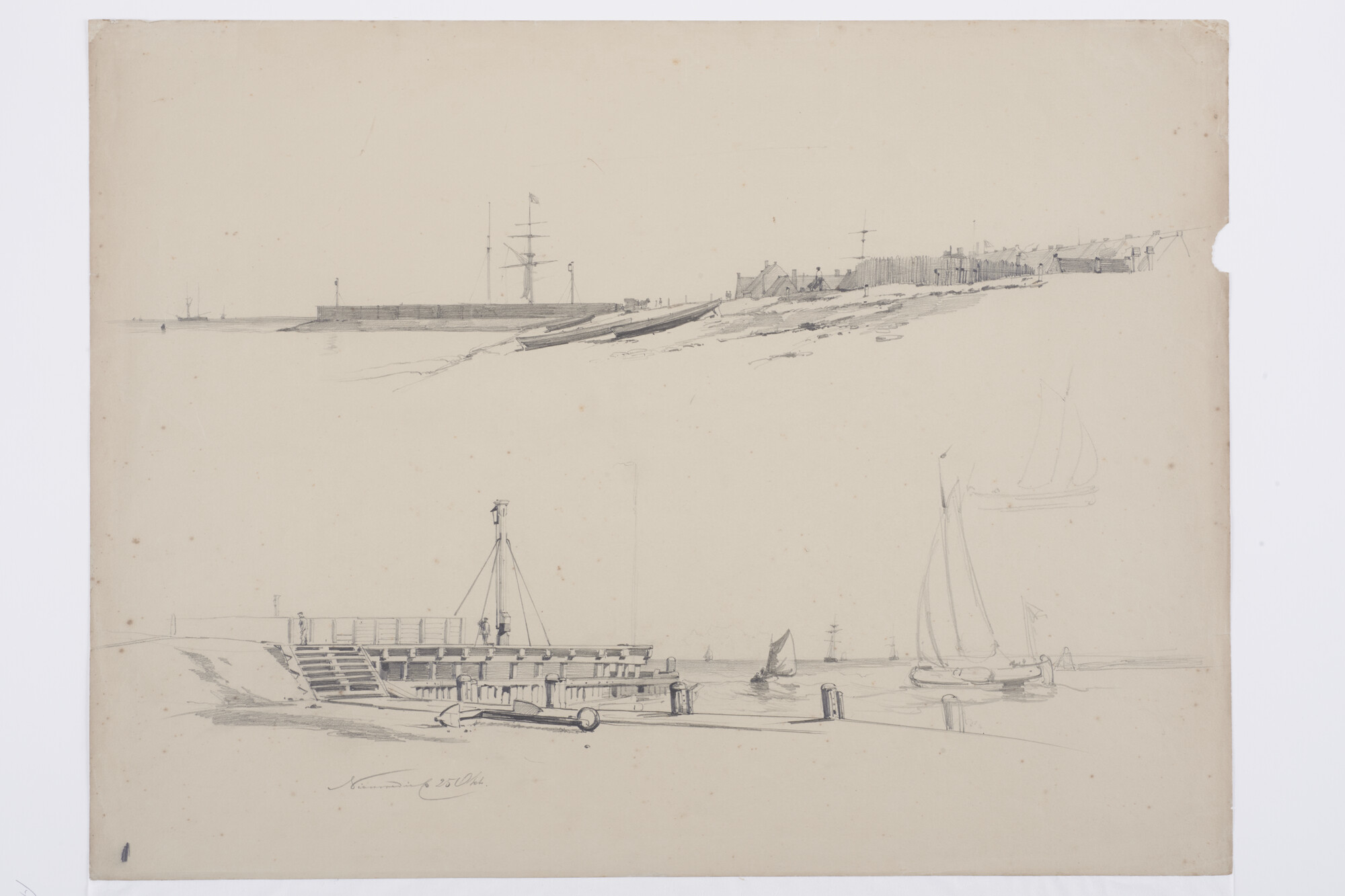 A.1136(02)b; Twee studies van het Nieuwe Diep te Den Helder; tekening