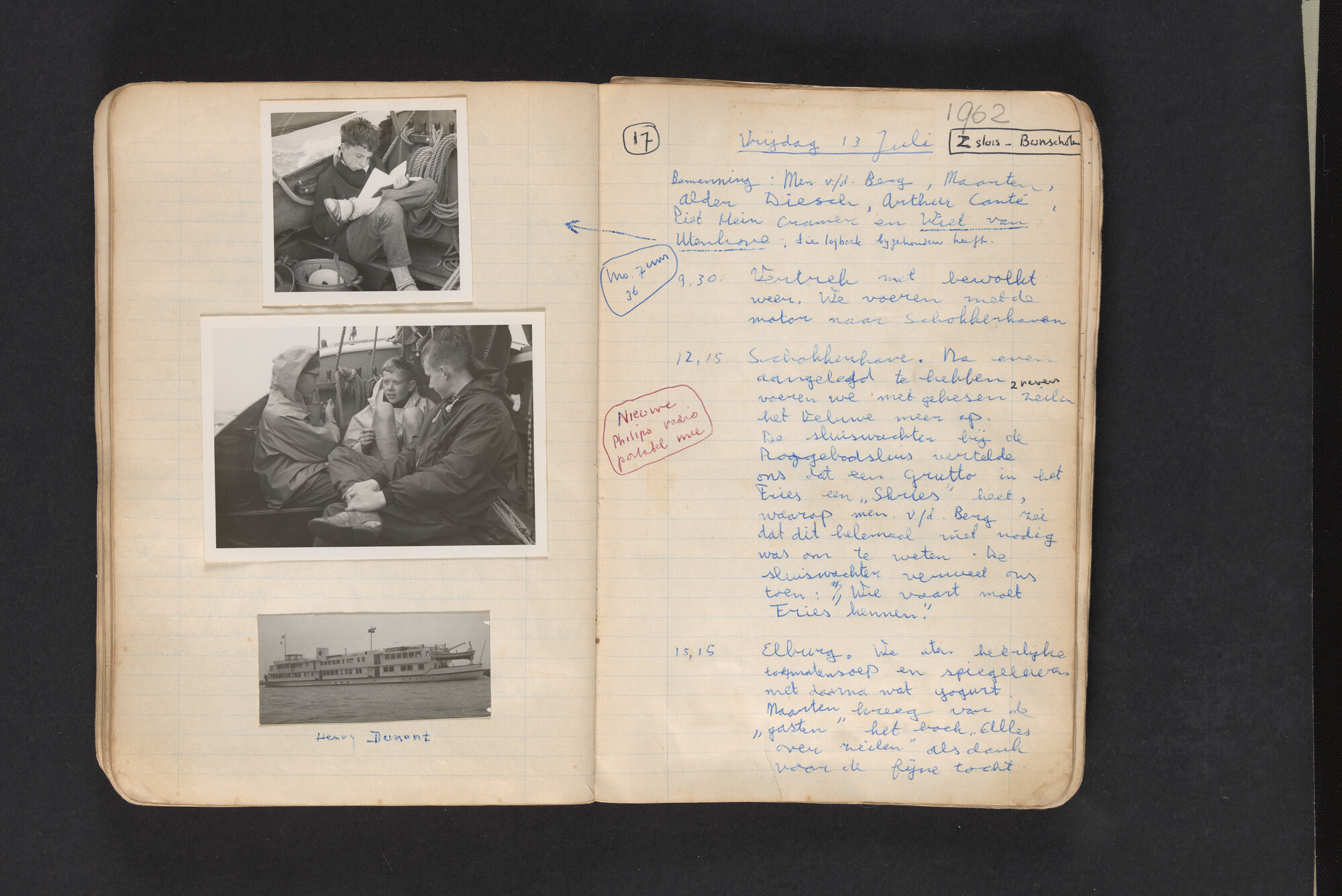 2017.0794; Logboek c.q. fotoalbum van reizen met zeeschouw Grutto in Nederland, 1961-1962; logboek