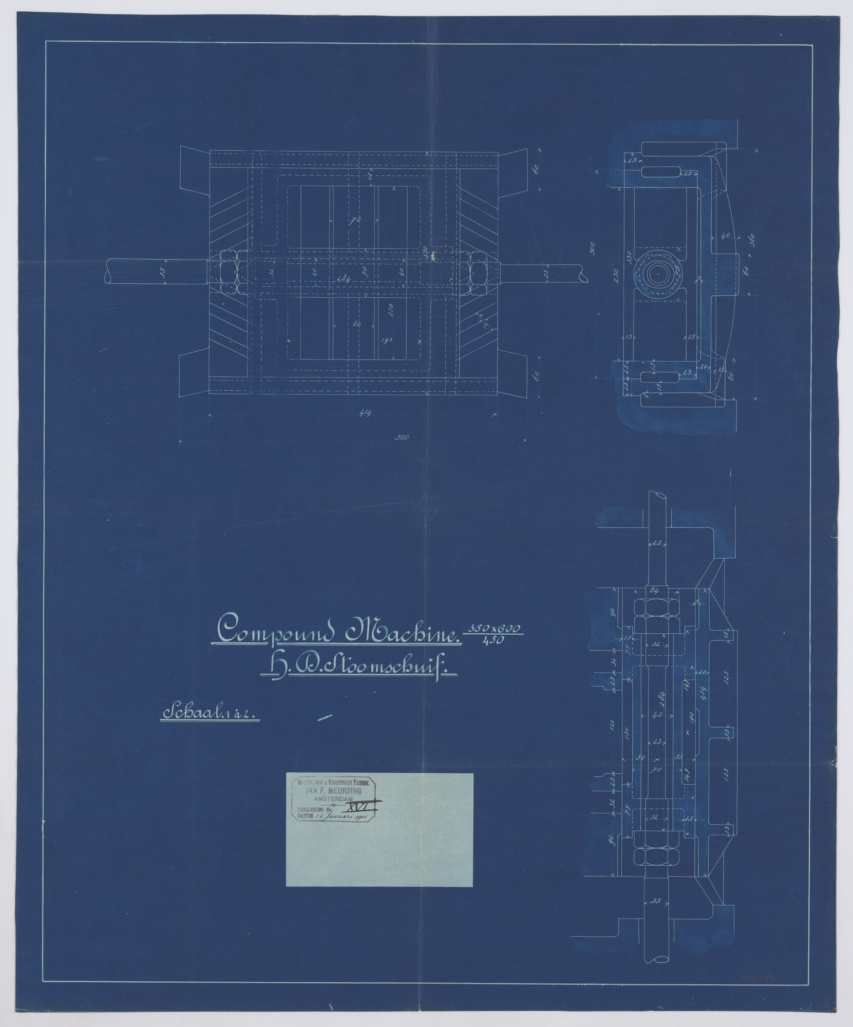 2003.0940; Stoomschuif van de machine van de ijsbreker ss. Christiaan Brunings; technische tekening