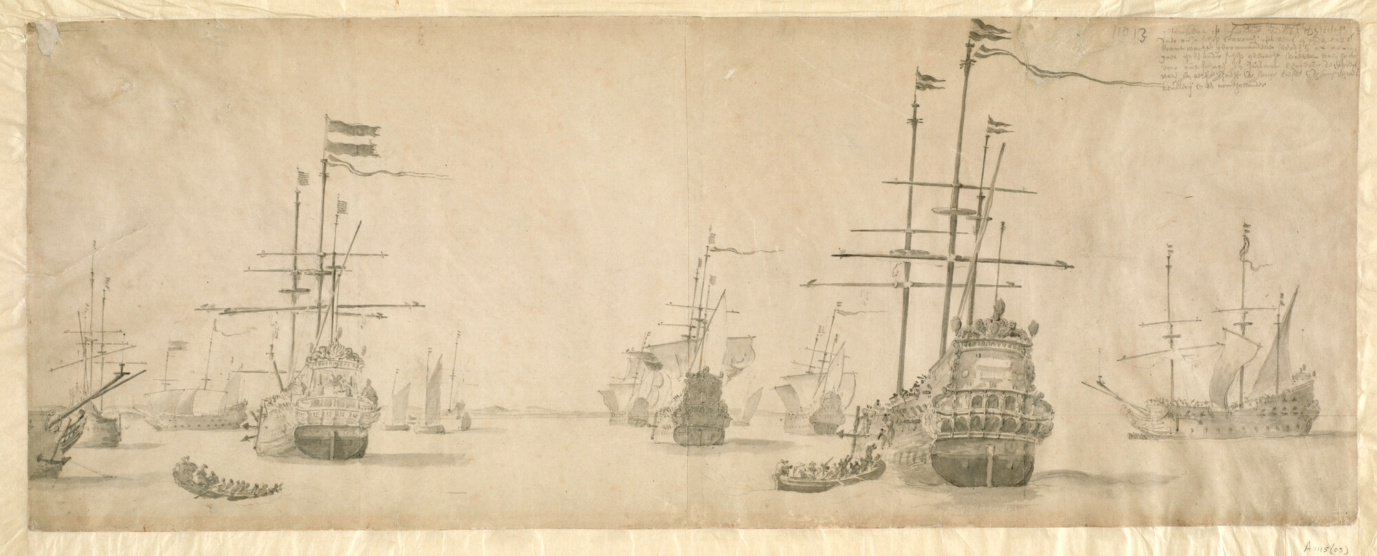 A.1115(03); Nederlandse oorlogsvloot ten anker in het Skagerrak, 27 oktober 1658; tekening