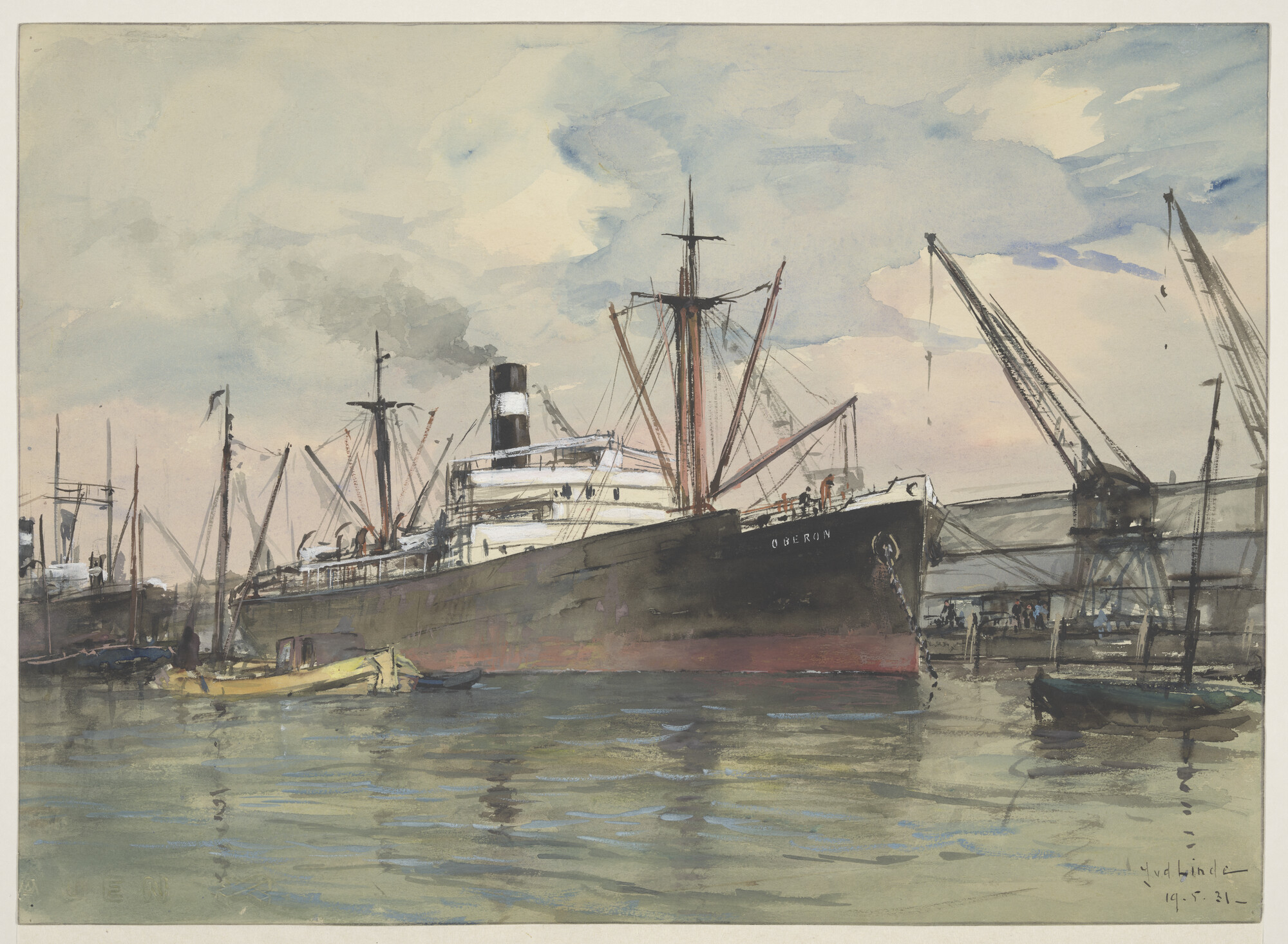 S.3088(07); Het ss. Oberon in Amsterdam; tekening