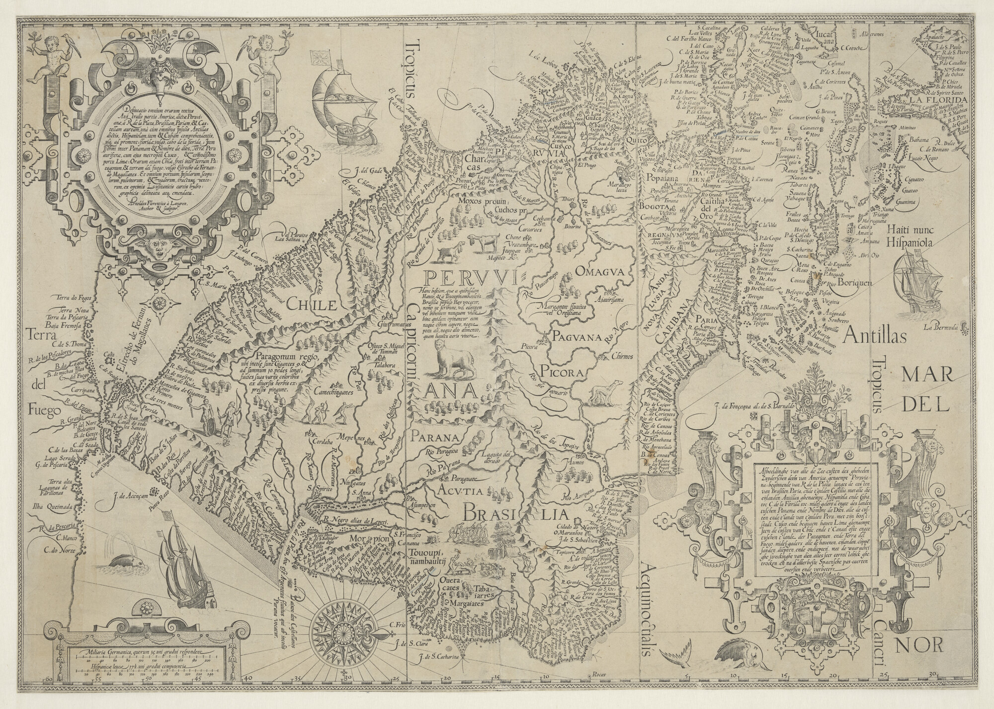 A.0145(120)2; Kaart van Zuid-Amerika samengesteld en gegraveerd door Arnold Florent van Langren (1580 - 1644); landkaart
