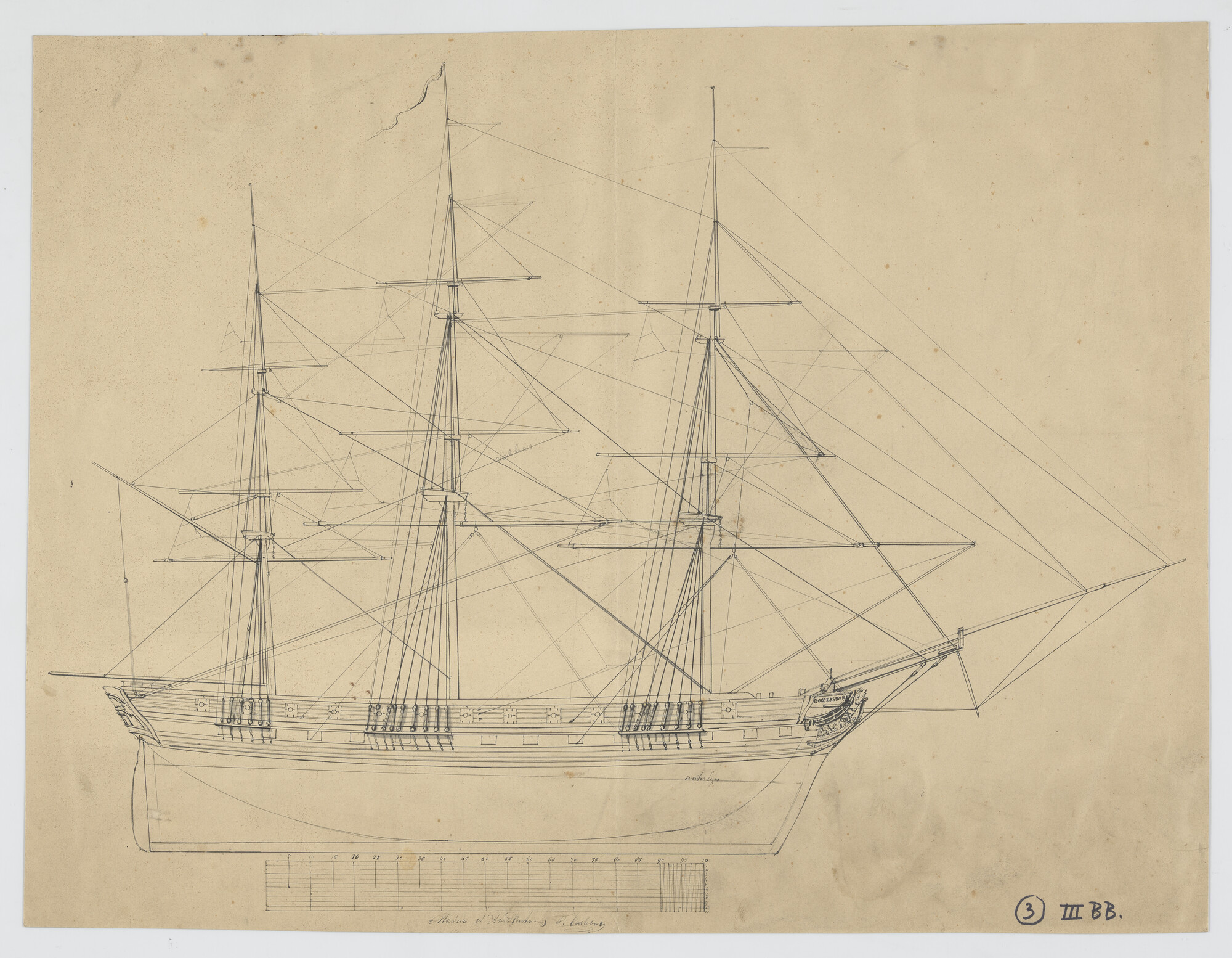 A.0149(0948); Tuigplan van het koopvaardijfregat 'Doggersbank'; technische tekening