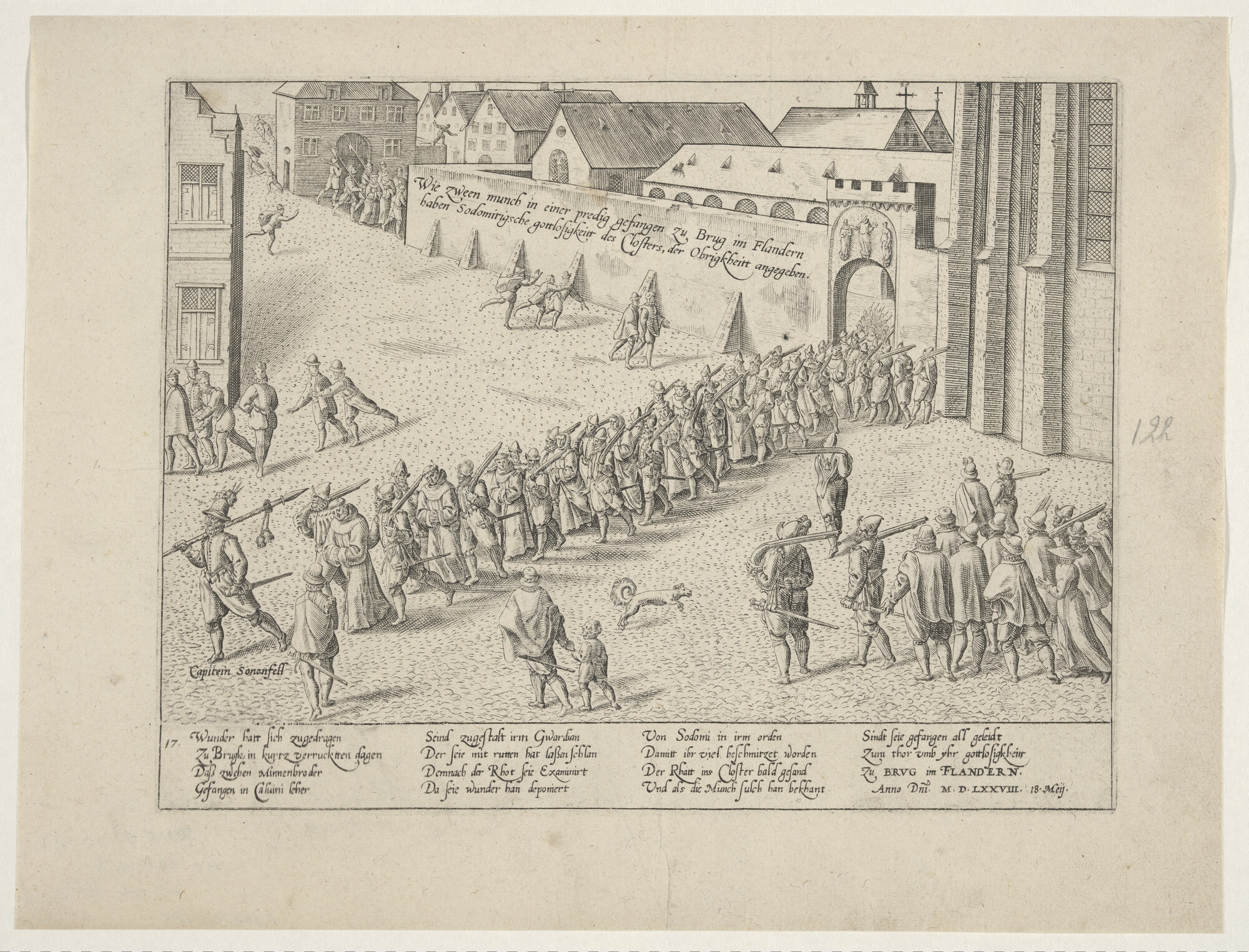 A.0145(027)183; Ontdekking der sodomie in een klooster te Brugge, 18 mei 1578; prent