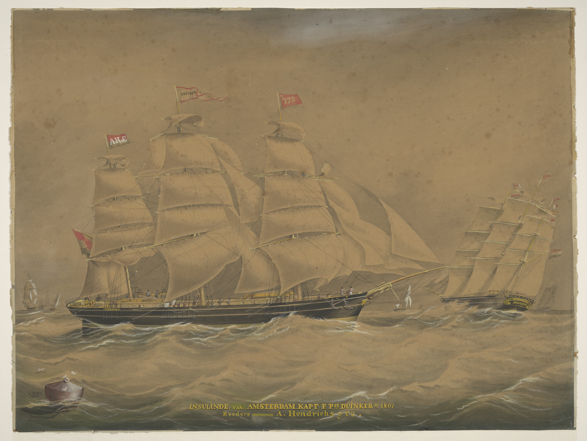 A.2837(01); Het fregatschip Insulinde; tekening