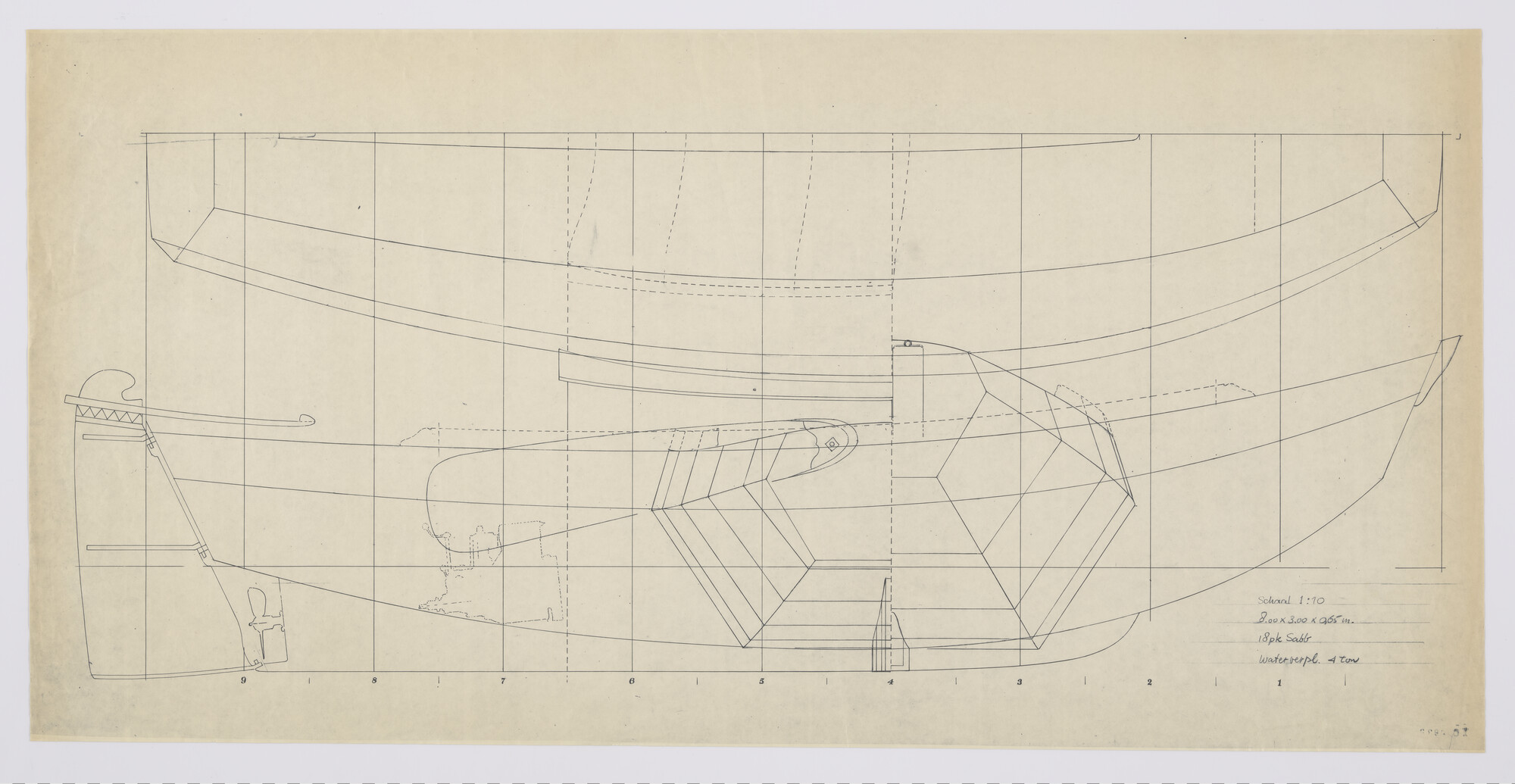 2012.0488; Lijnenplan van een zeeschouw van 8.00 m; technische tekening