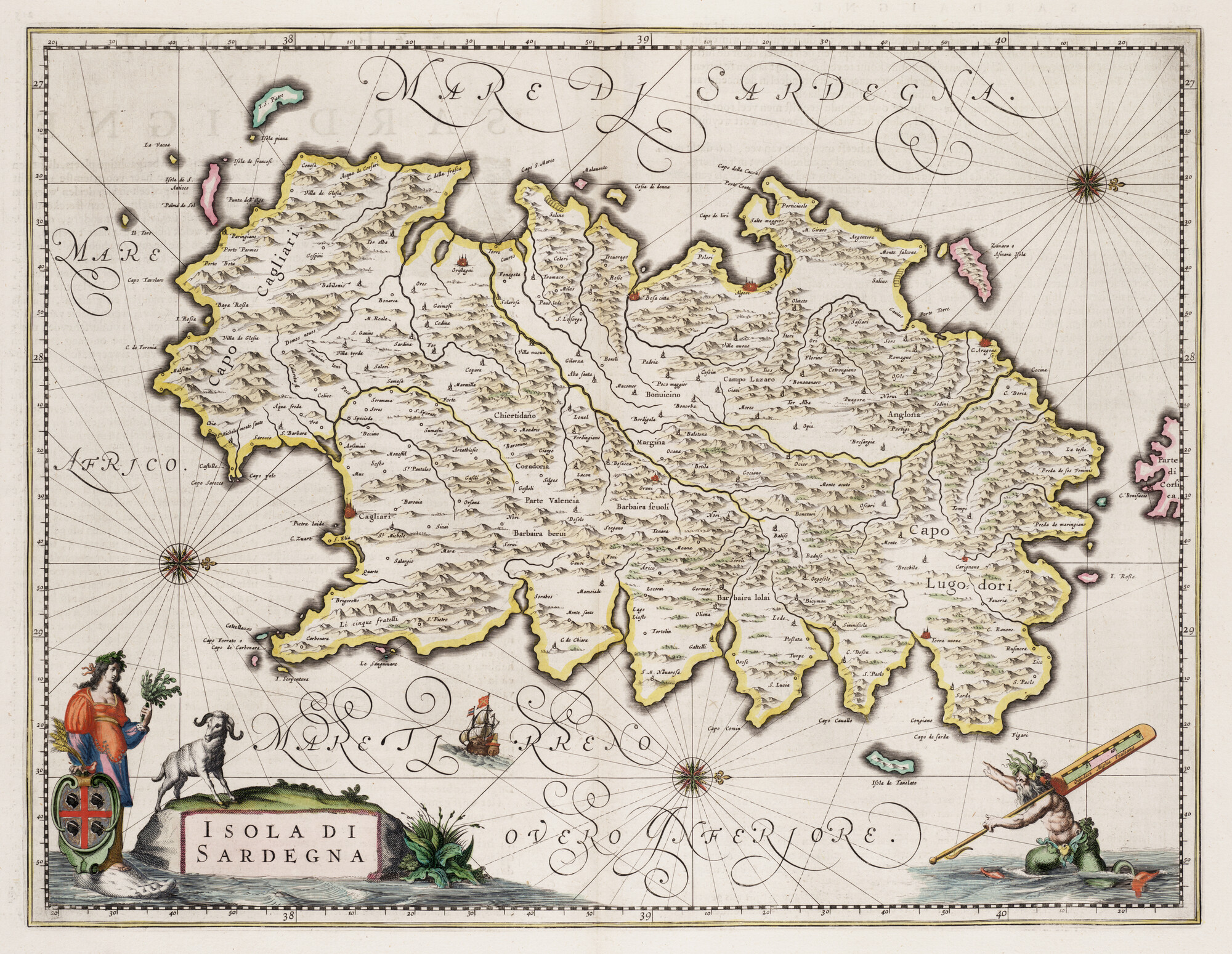 S.1034(07) [kaart 061]; Kaart van het eiland Sardinië; landkaart