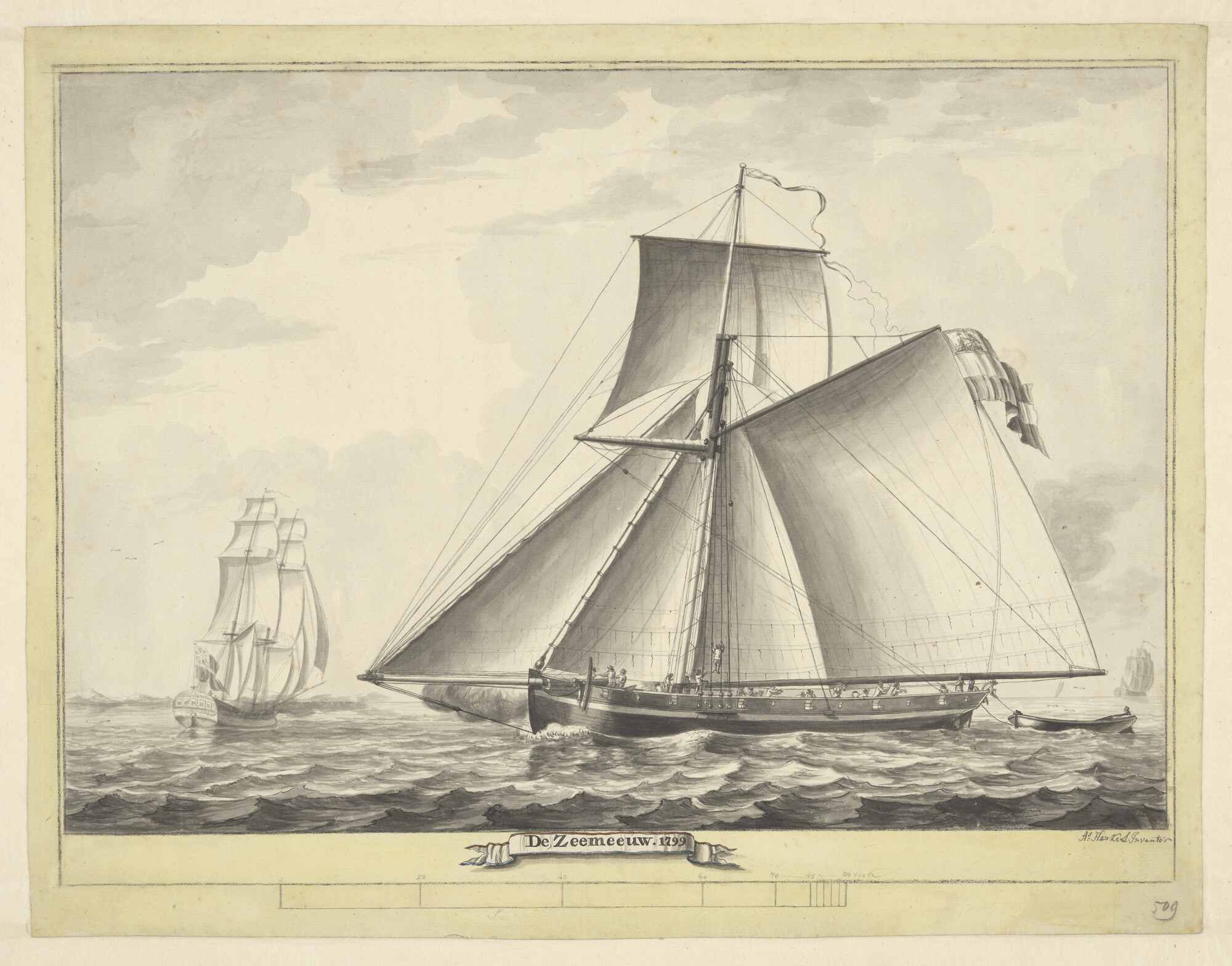 S.1119(10); De Nederlandse oorlogskotter 'De Zeemeeuw'; tekening