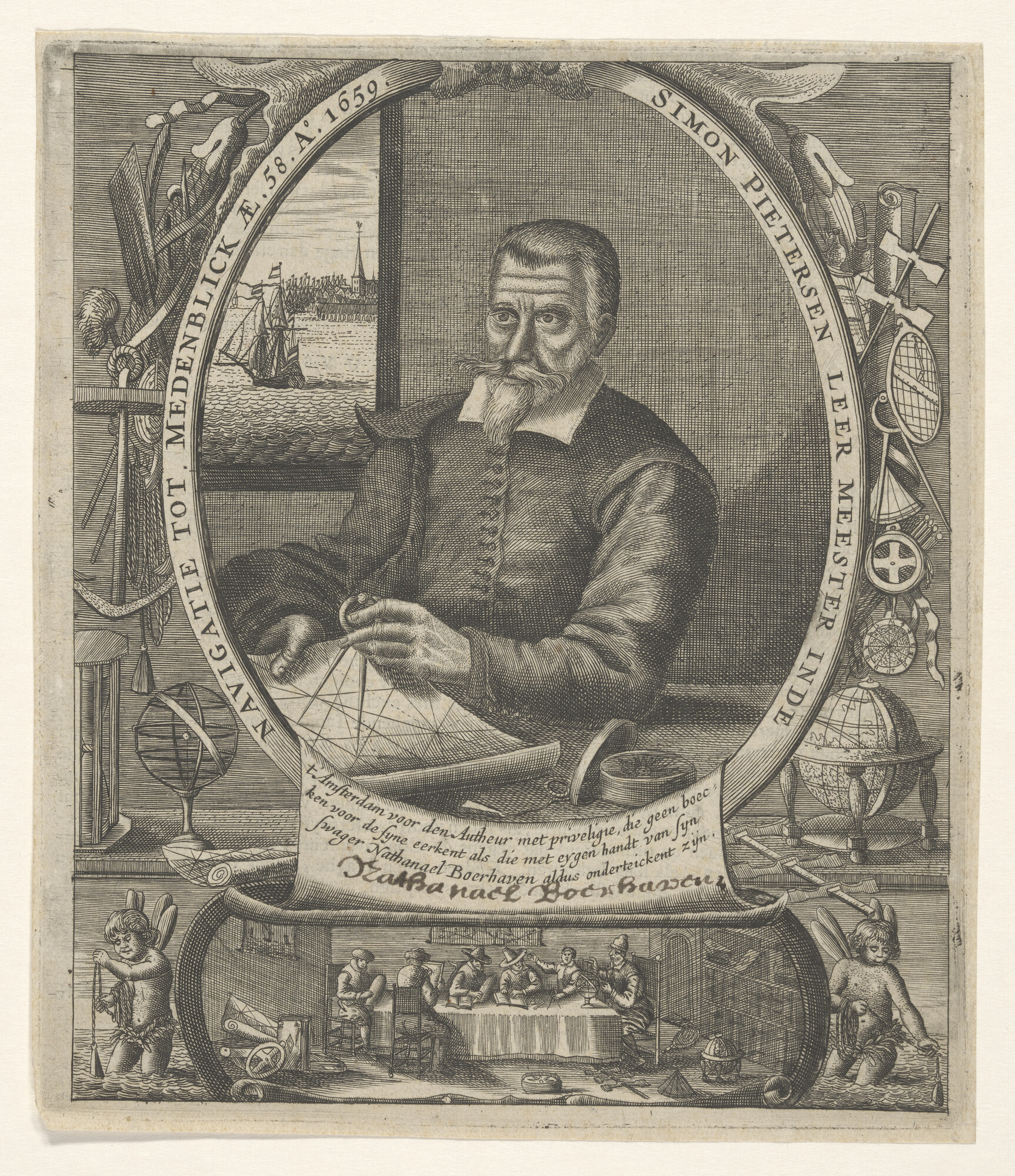 A.0075(063); Portret van Simon Pietersen, leermeester zeevaartkunde te Medemblik; prent