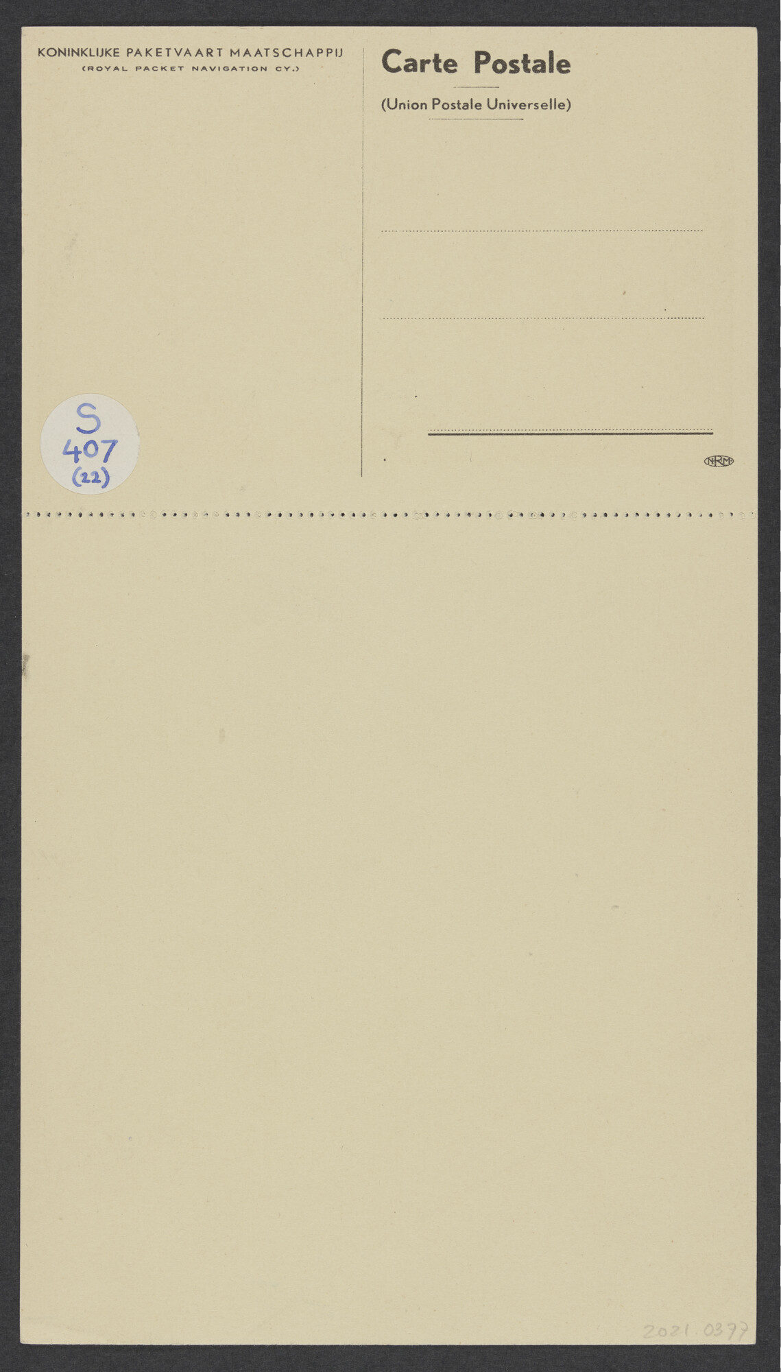 2021.0377; Prentbriefkaart van het Karbouwengat bij Fort de Kock op Sumatra in Nederlands-Indië, uitgegeven door de KPM; prentbriefkaart