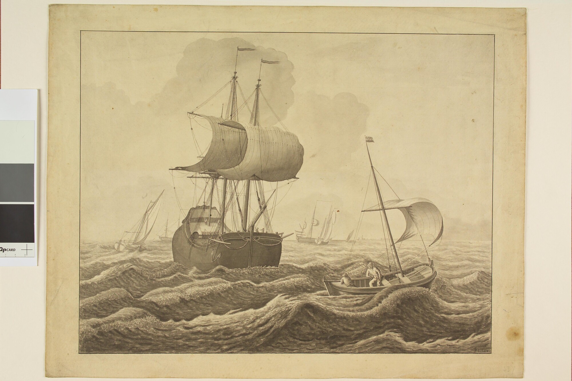 S.3107(04); Een katschip op een rede; tekening