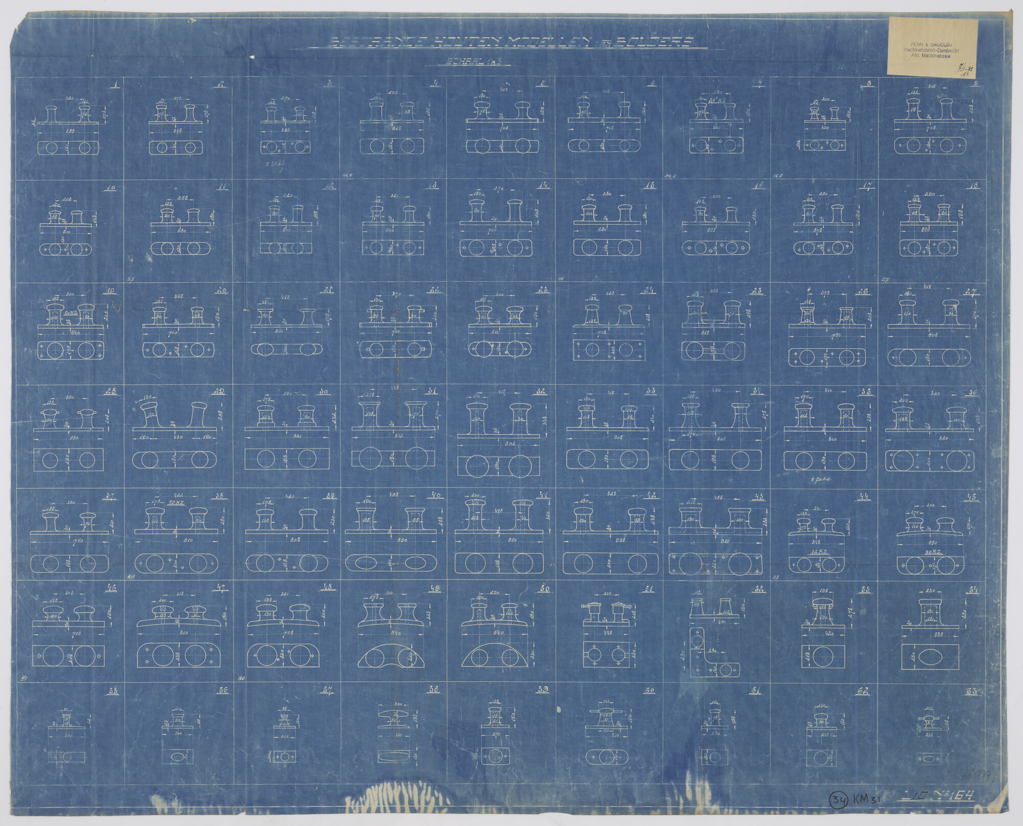 S.2175(4677); Houten modellen van bolders; technische tekening