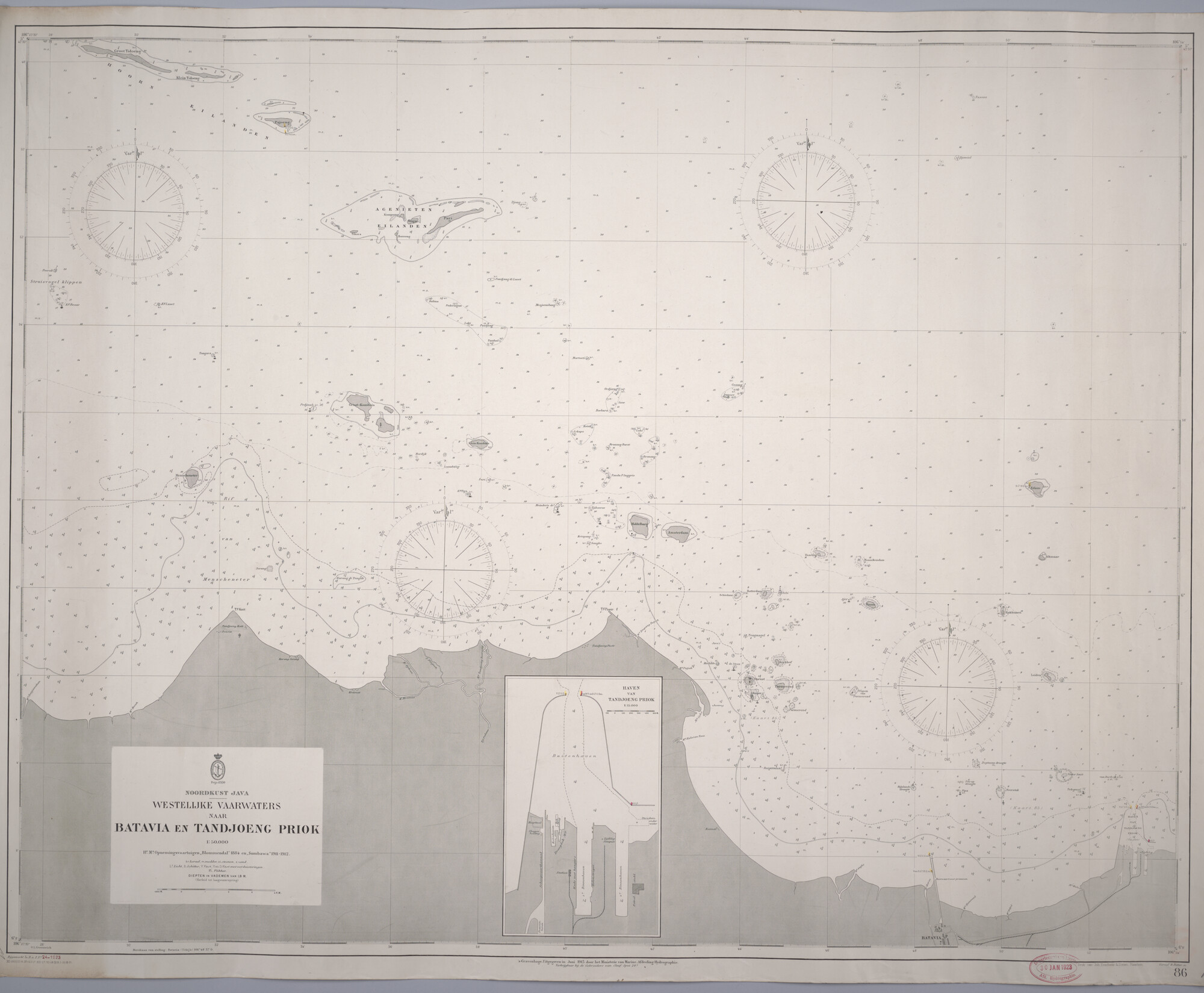 2012.0906; Zeekaart van Batavia en Tandjoeng Priok aan de noordkust van Java; kaart