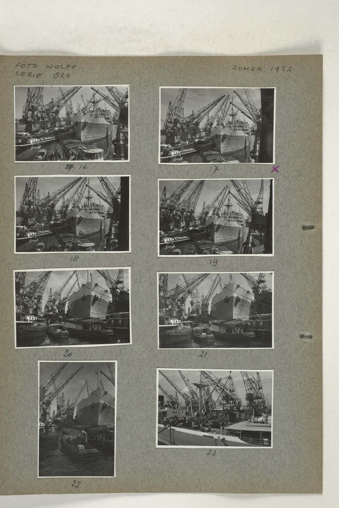 1998.2182; Omslag (voorheen ordner) met een grote hoeveelheid proef foto's van de haven en de stad van Amsterdam; omslag