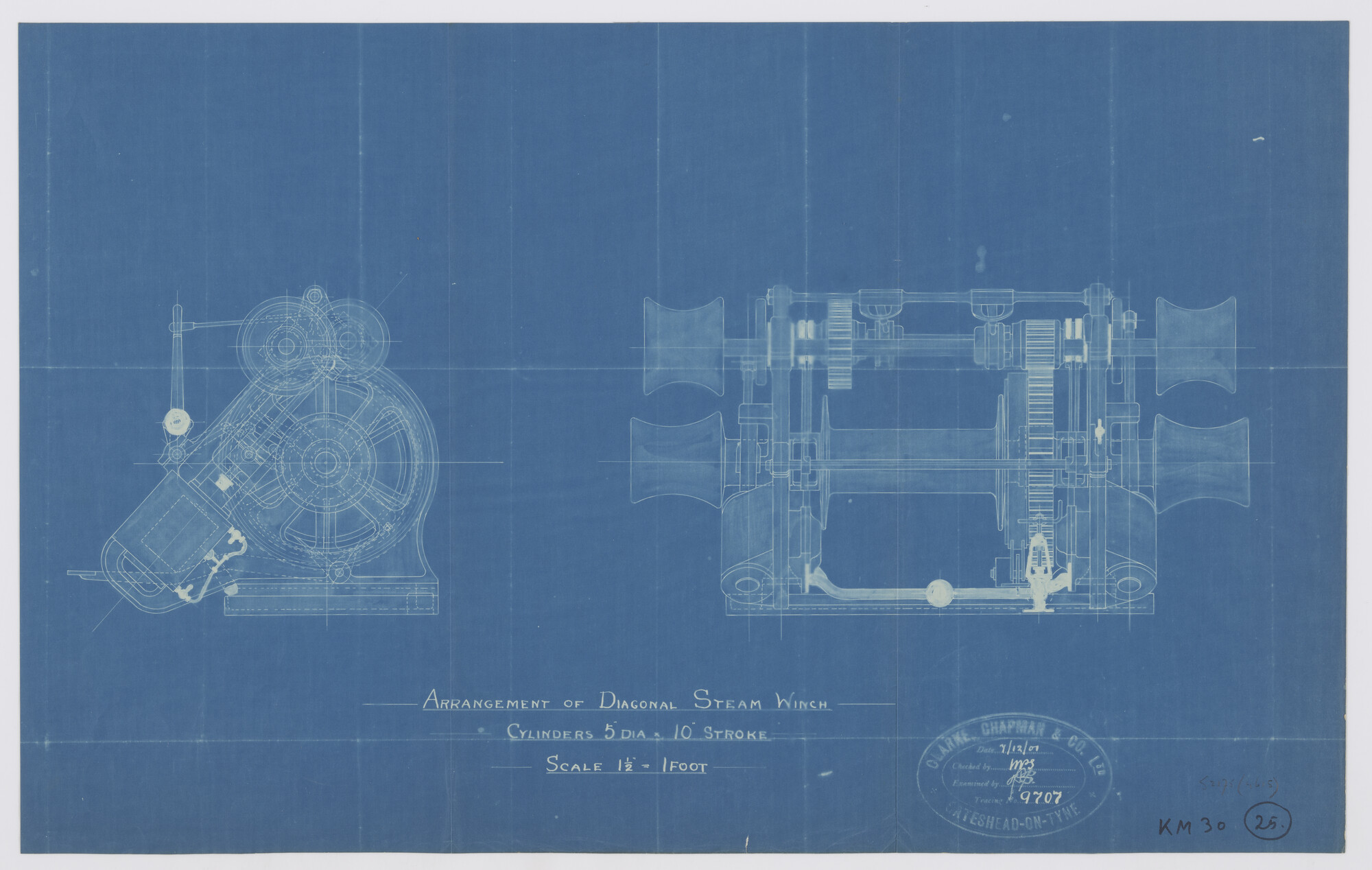 S.2175(4615); Stoomankermachine van Clarke, Chapman & Co. Ltd; technische tekening