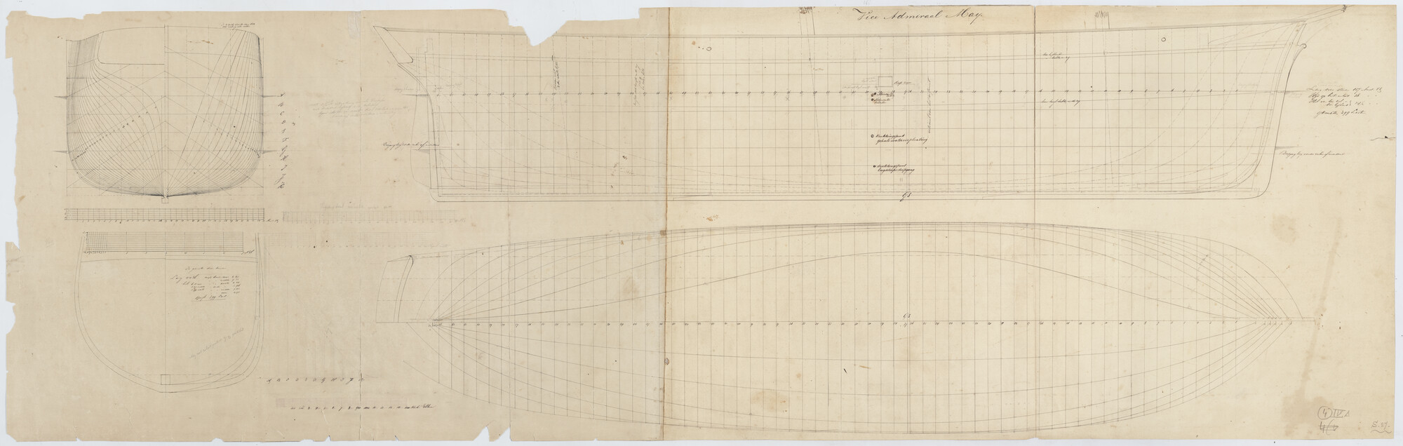 S.0027(018); Lijnenplan van het barkschip 'Vice Admiraal May'; technische tekening