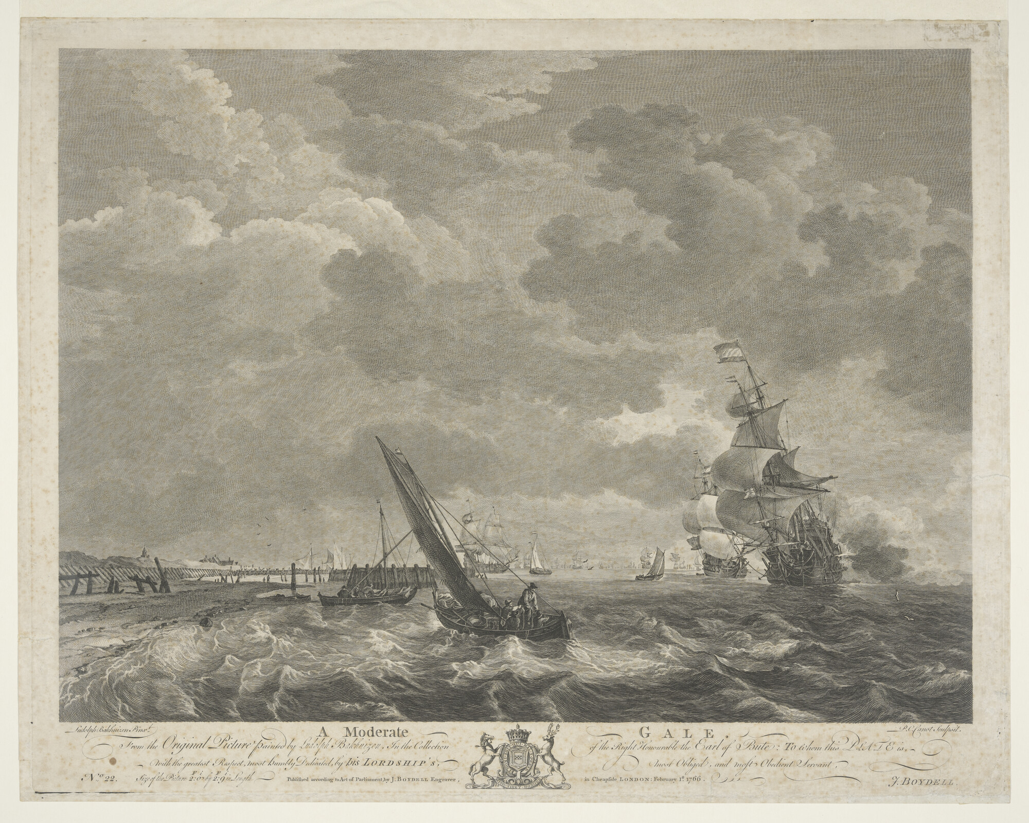 A.0149(0827); 'A moderate Gale', prent naar een schilderij van Ludolf Backhuyzen; prent