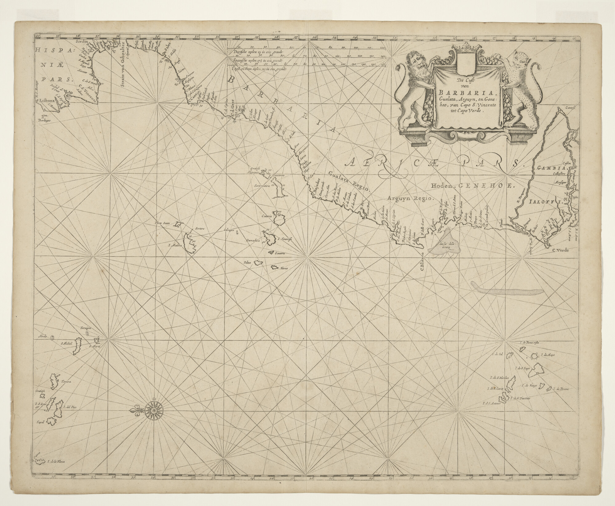 A.3845(01)090; Zeekaart van het noordwestelijk deel van Afrika tussen Kaap Sint-Vincent en Kaap Verde; zeekaart