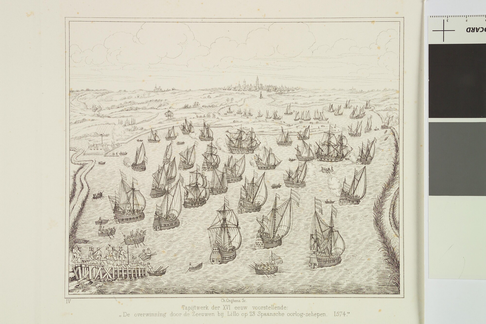 S.0280(01)3; De overwinning door de Zeeuwen bij Lillo op 23 spaanse oorlogsschepen, 1574; prent
