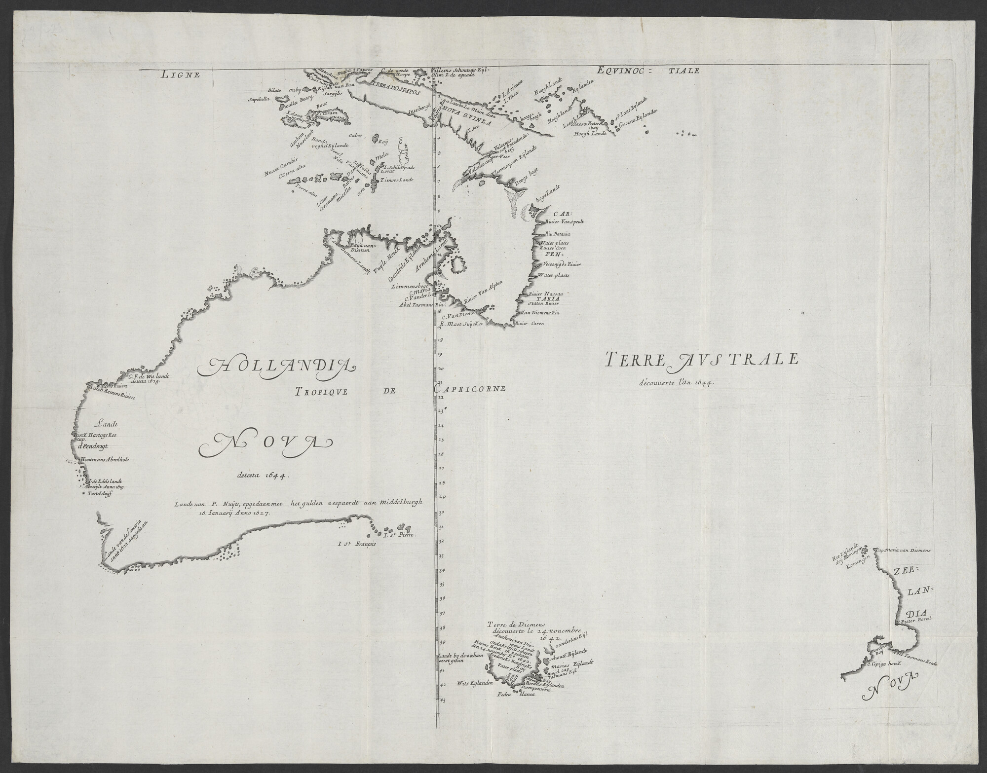 A.1590; Kaart van Australië en Nieuw Zeeland waarop de Nederlandse ontdekkingen, onder andere van Tasman, zijn aangegeven; zeekaart