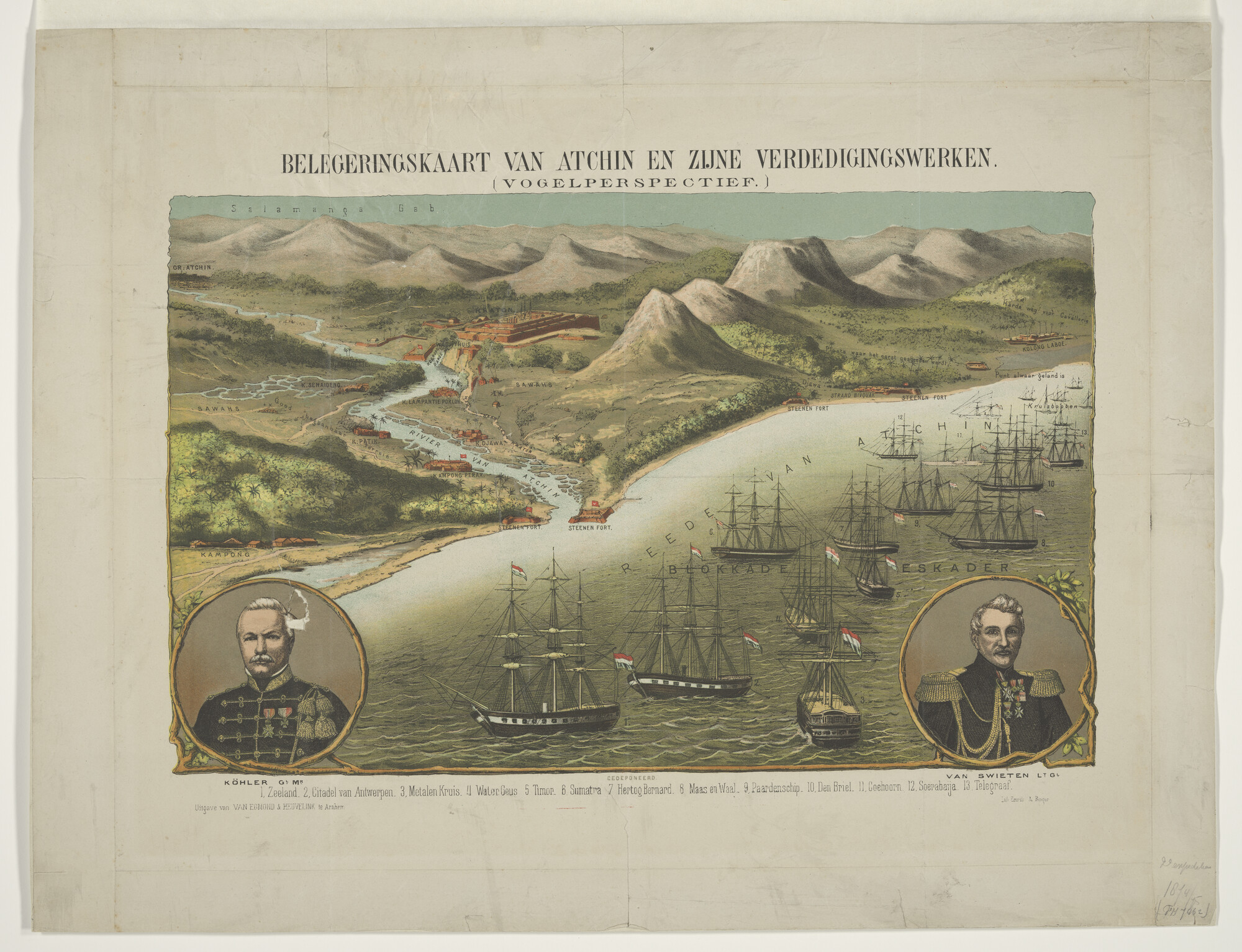1997.4013; Belegering van Atjeh in vogelvlucht, 1874-1875; prent