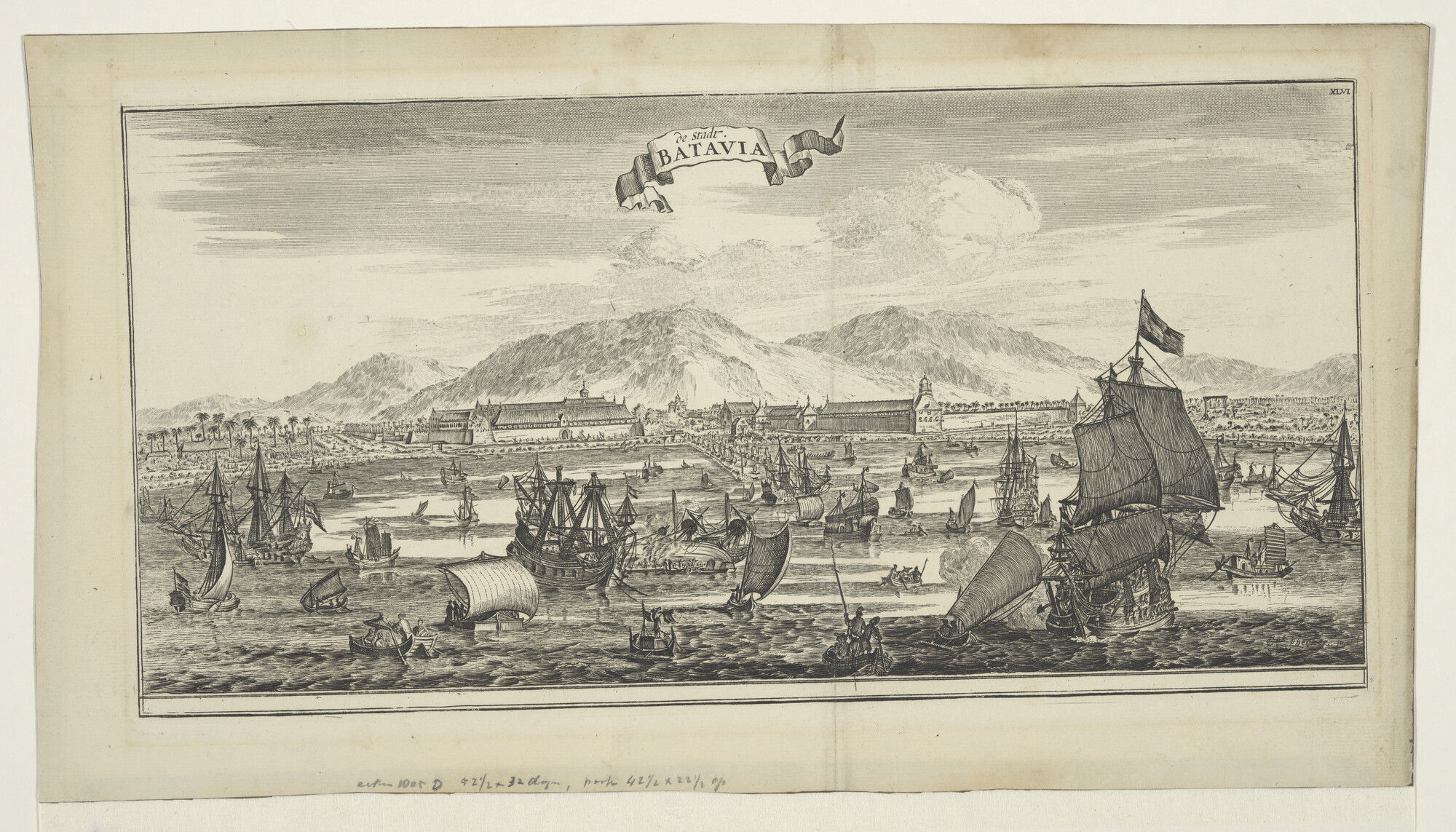 1995.1136; Gezicht op de stad Batavia; prent