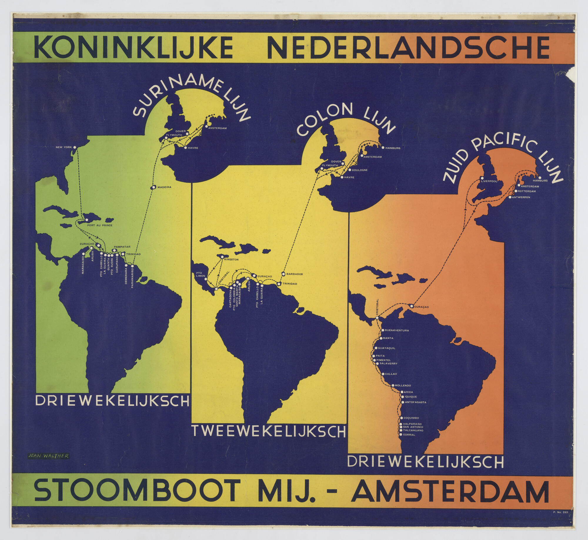 1989.0685; Affiche De vaart op Zuid-Amerika met de Koninklijke Nederlandsche Stoomboot Maatschappij; affiche