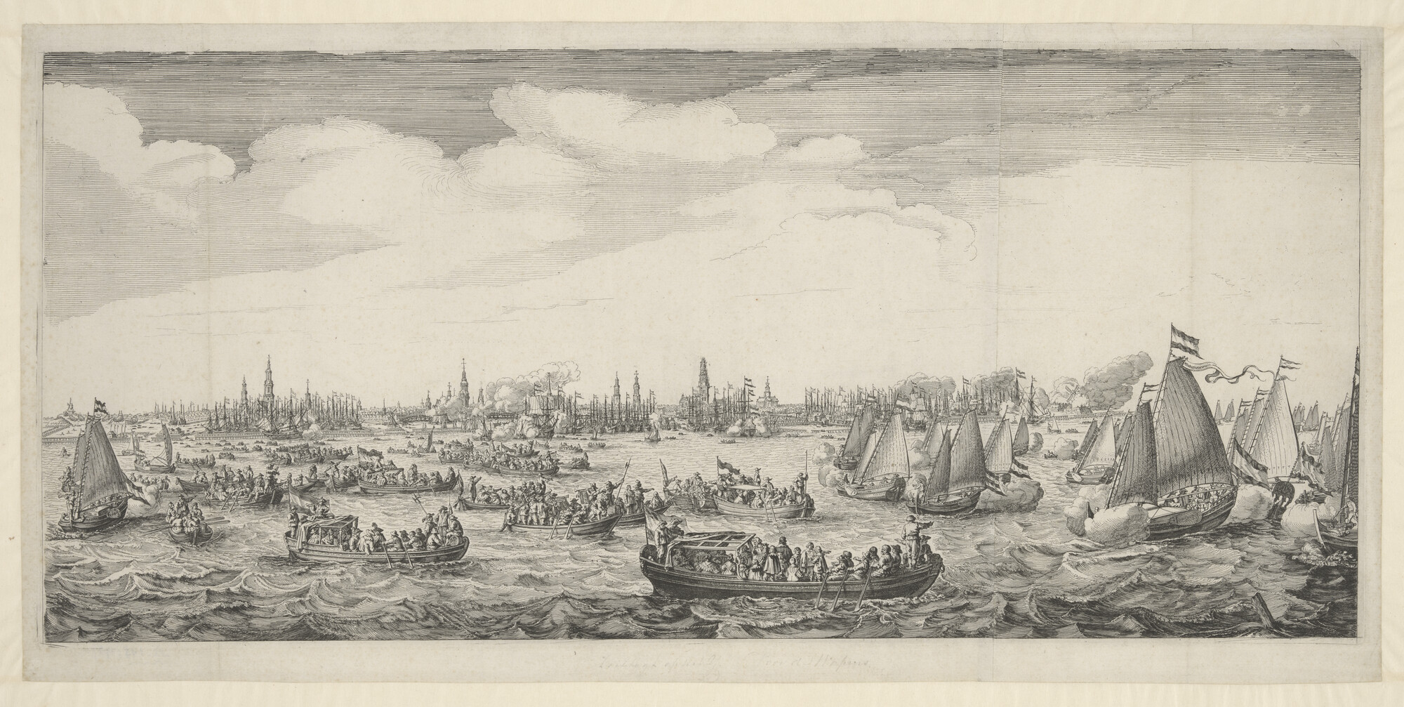 A.0145(193)05; Spelevaart op het IJ, bij het bezoek van Maria de Medici, 1638; prent