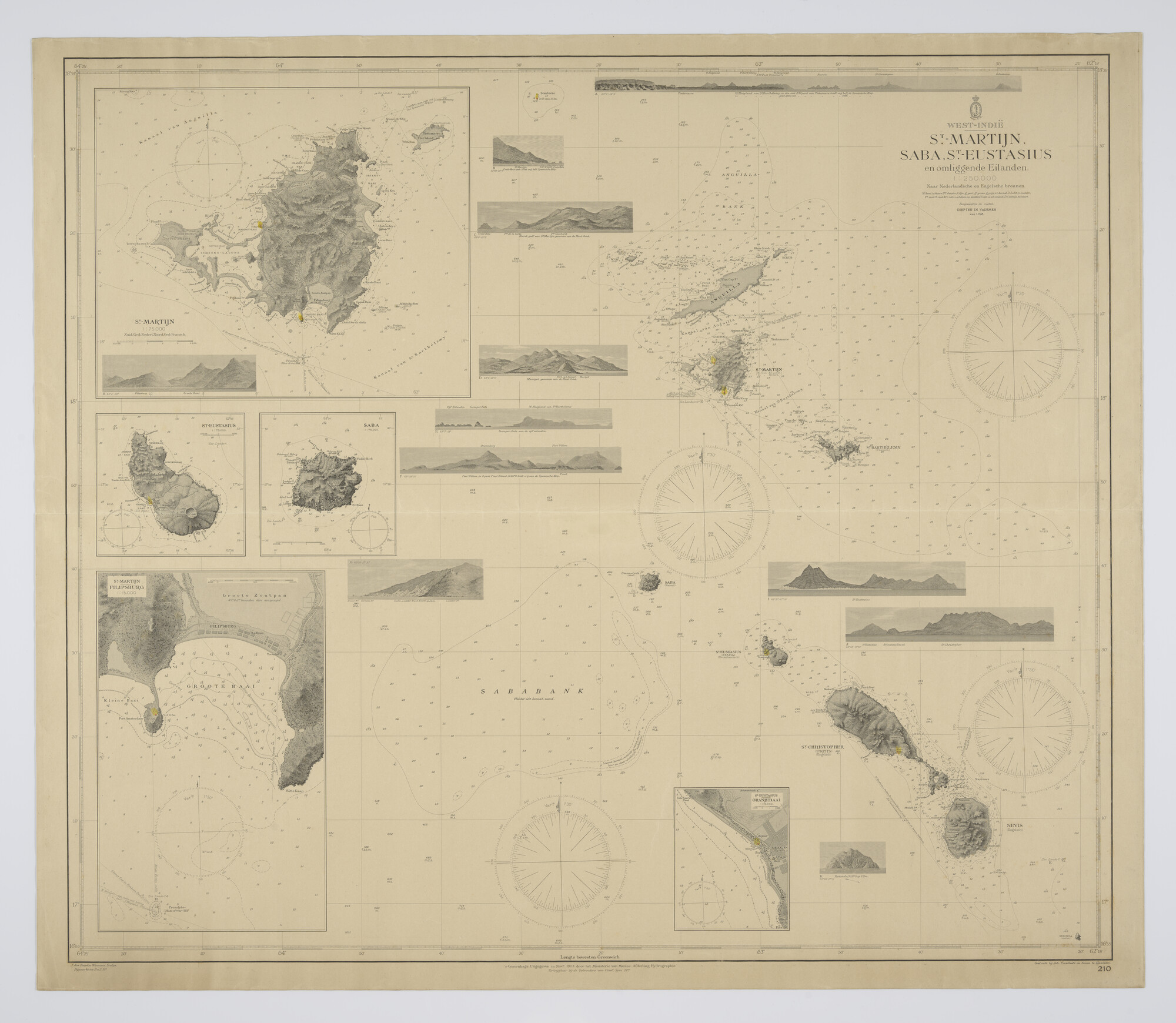 S.1844(09); Kaart van West-Indië met de eilanden St Maarten, Saba, St Eustasius; zeekaart