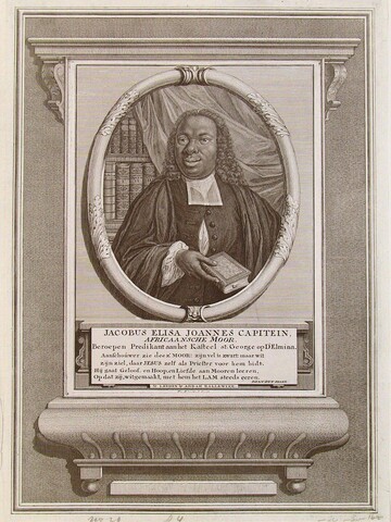 A.1656(39); Portret van Ds J.E.J. Capitein, "Afrikaansche Moor", hervormd predikant aan het kasteel St. Elmina; prent