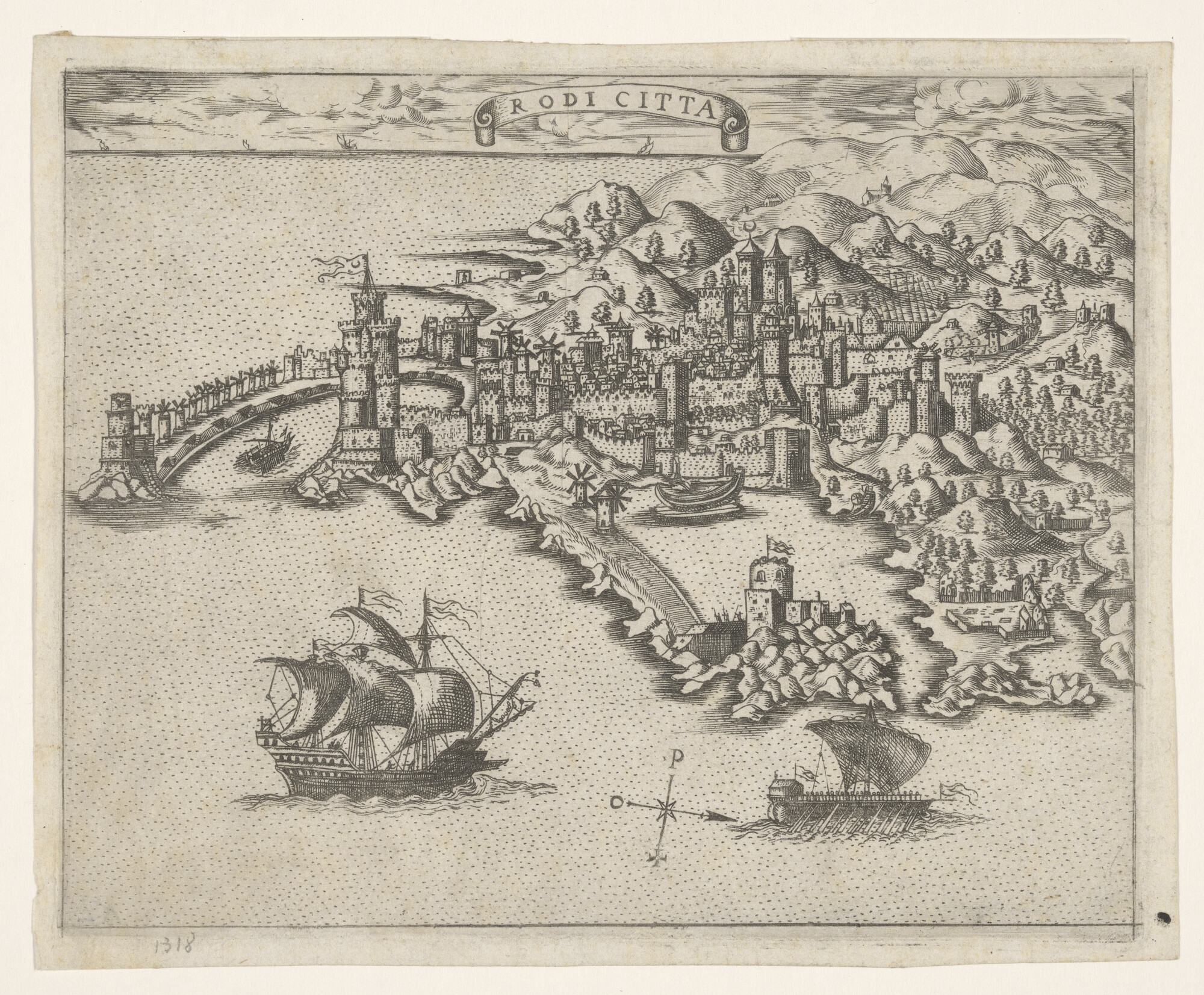 A.0145(214)13; Anonieme kaart van het stad Rhodos op het gelijknamige Griekse eiland; landkaart