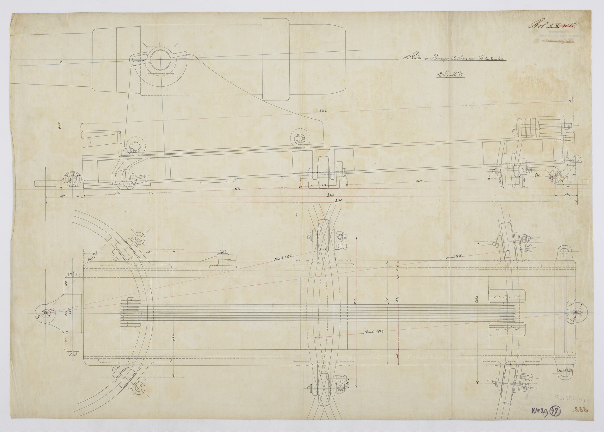 S.2175(4525); Slede voor lange stukken van 15 cm; technische tekening