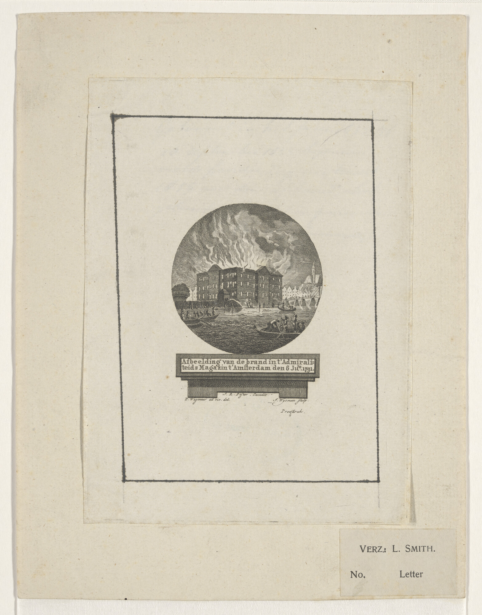 S.4045(01); Brand Admiraliteits Magazijn (proefdruk); prent