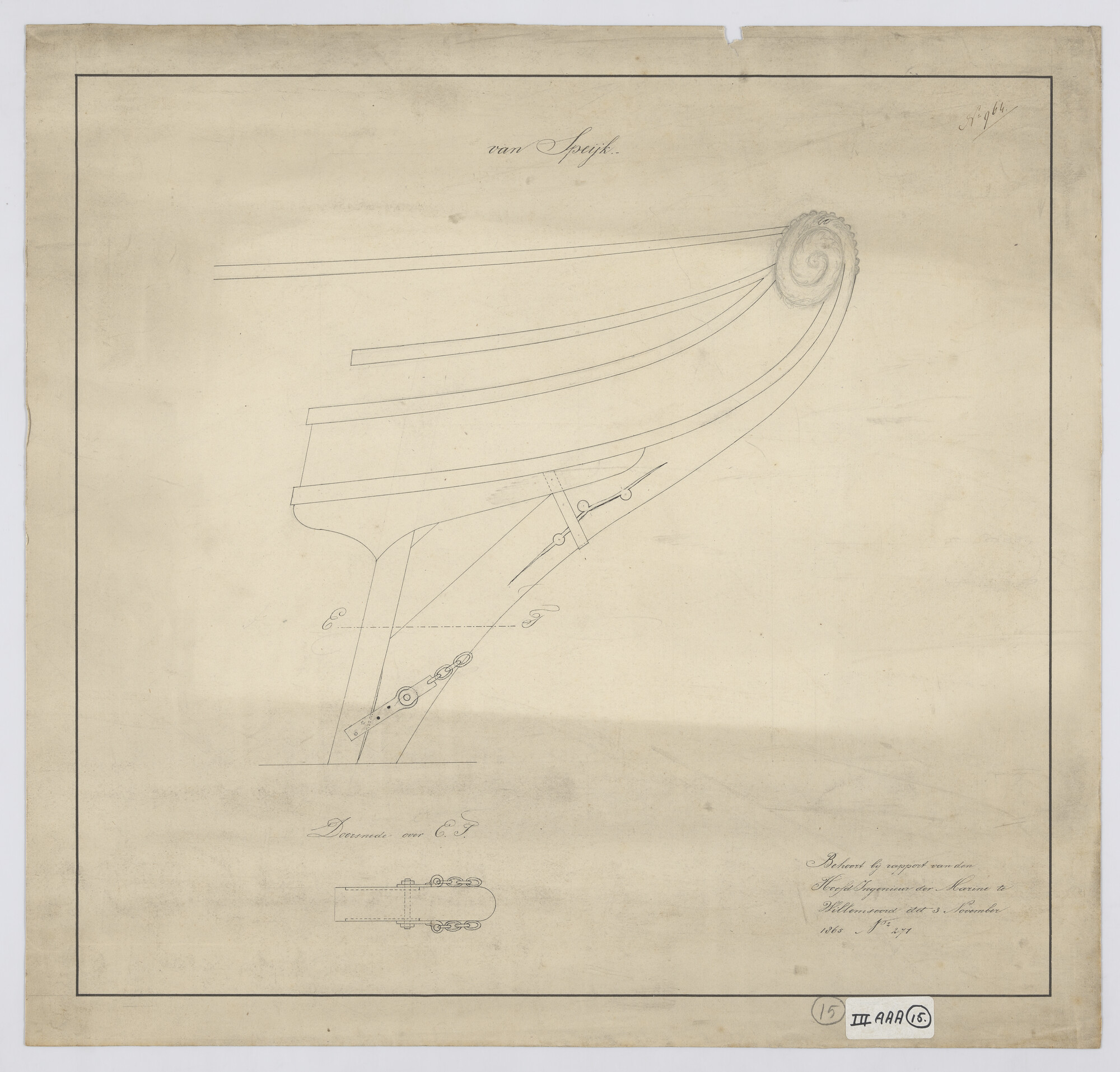 2015.4807; Galjoen van het korvet Zr.Ms. Van Speyk; technische tekening