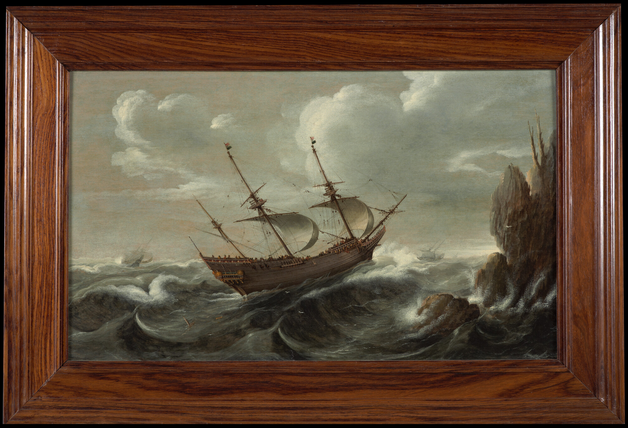 A.0915; Een Nederlands pinasschip op een woelige zee; schilderij