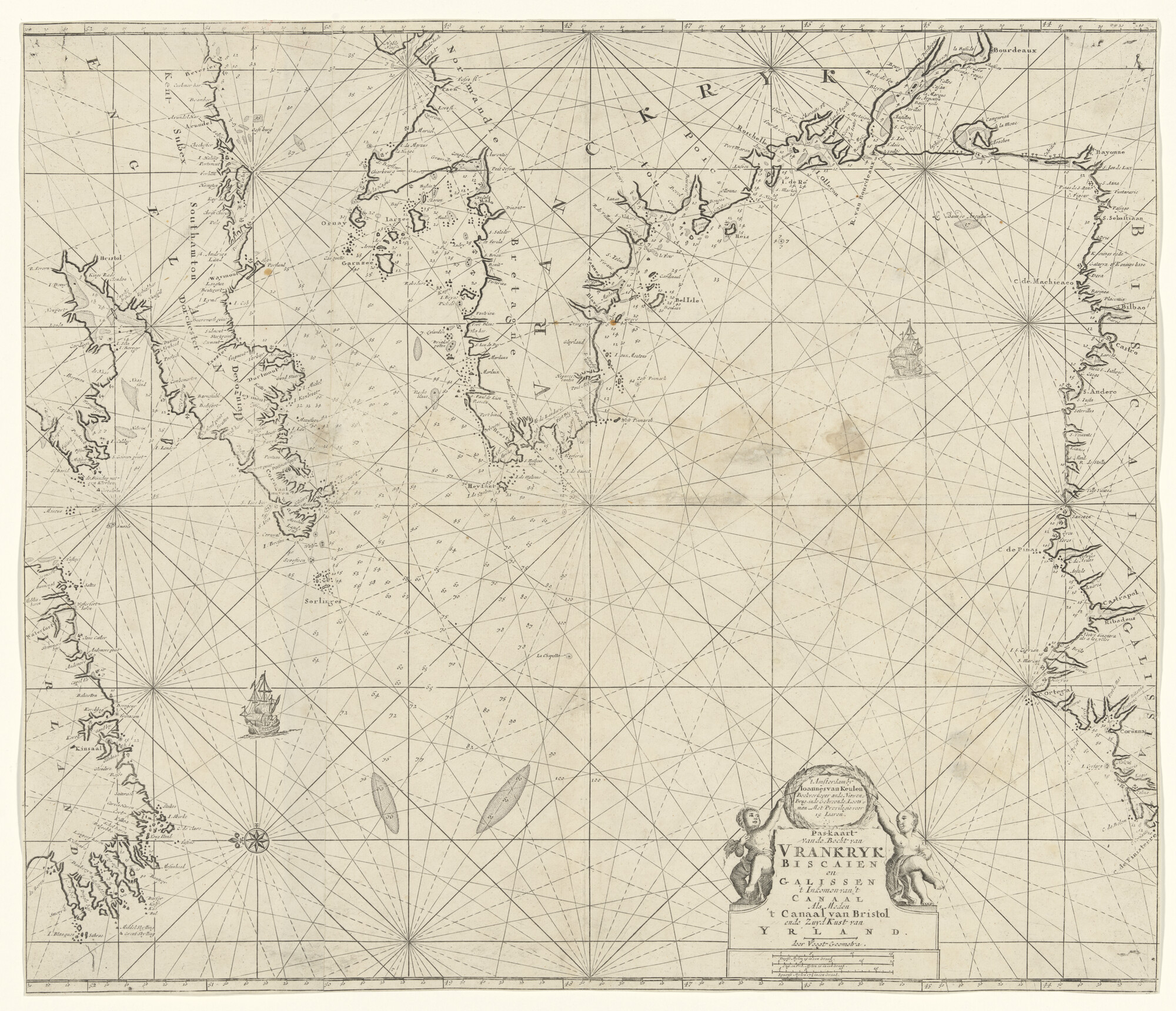 S.1072(02)23; Paskaart van de Golf van Biscaije, Het Kanaal en het Kanaal van Bristol en de zuidkust van Ierland, door Claas Jansz. Vooght; zeekaart