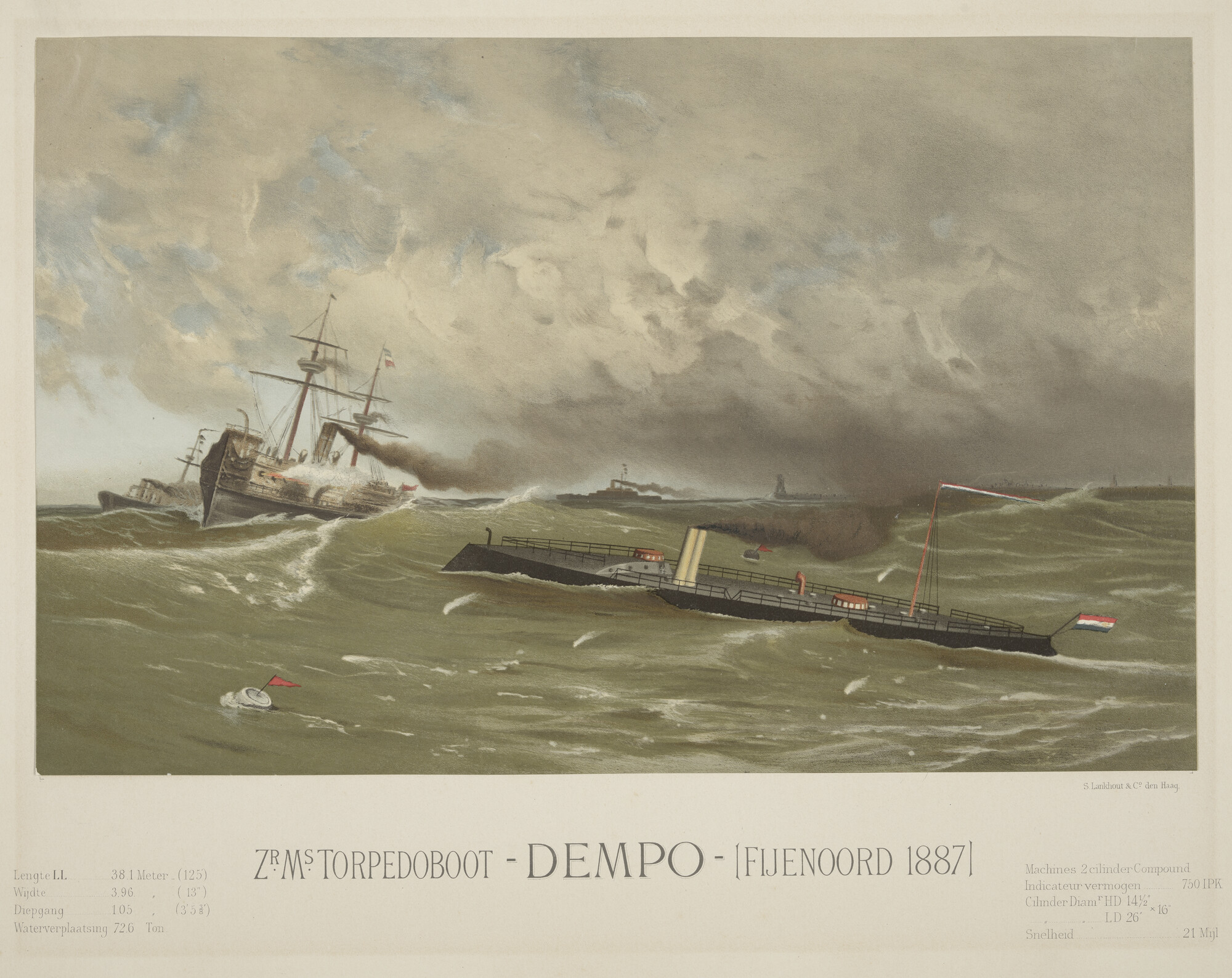 S.0525(53)10; De torpedoboot Zr.Ms. 'Dempo', gebouwd in 1887; prent
