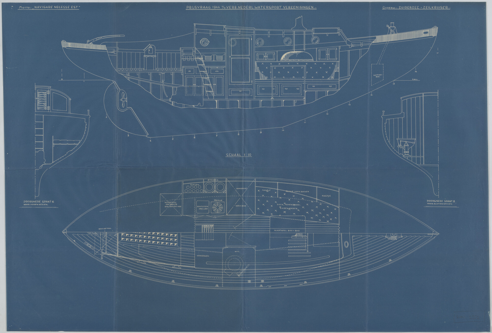 2001.2352; Inrichtingsplan van een Zuiderzee-zeilkruiser; technische tekening